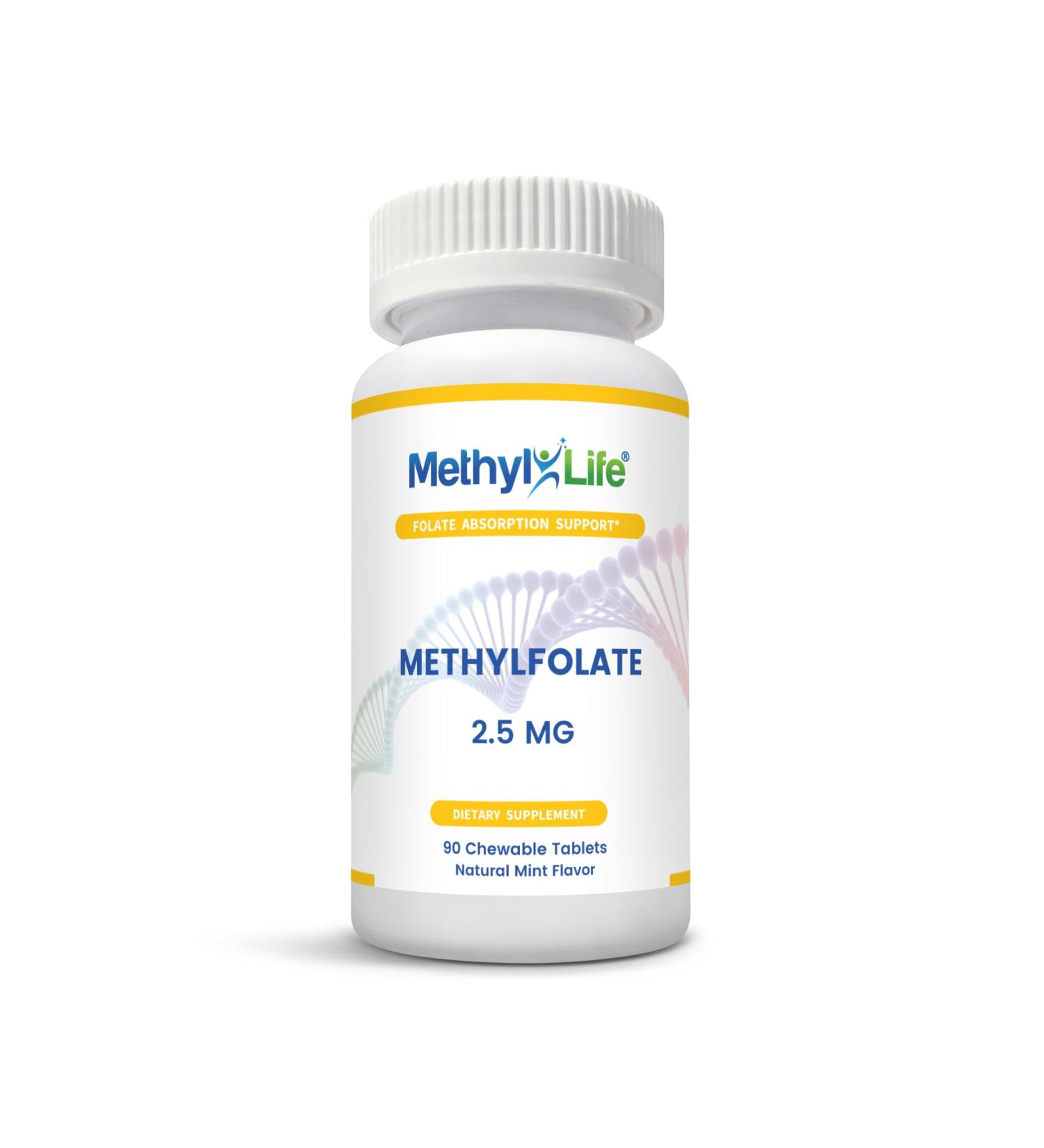 Methyl-Life Pure Pharmaceutical Grade L-Methylfolate 2.5mg Chewable Tablets - 90 Count, Professional Strength, Natural Mint Flavor - Buy Online on GoSupps.com