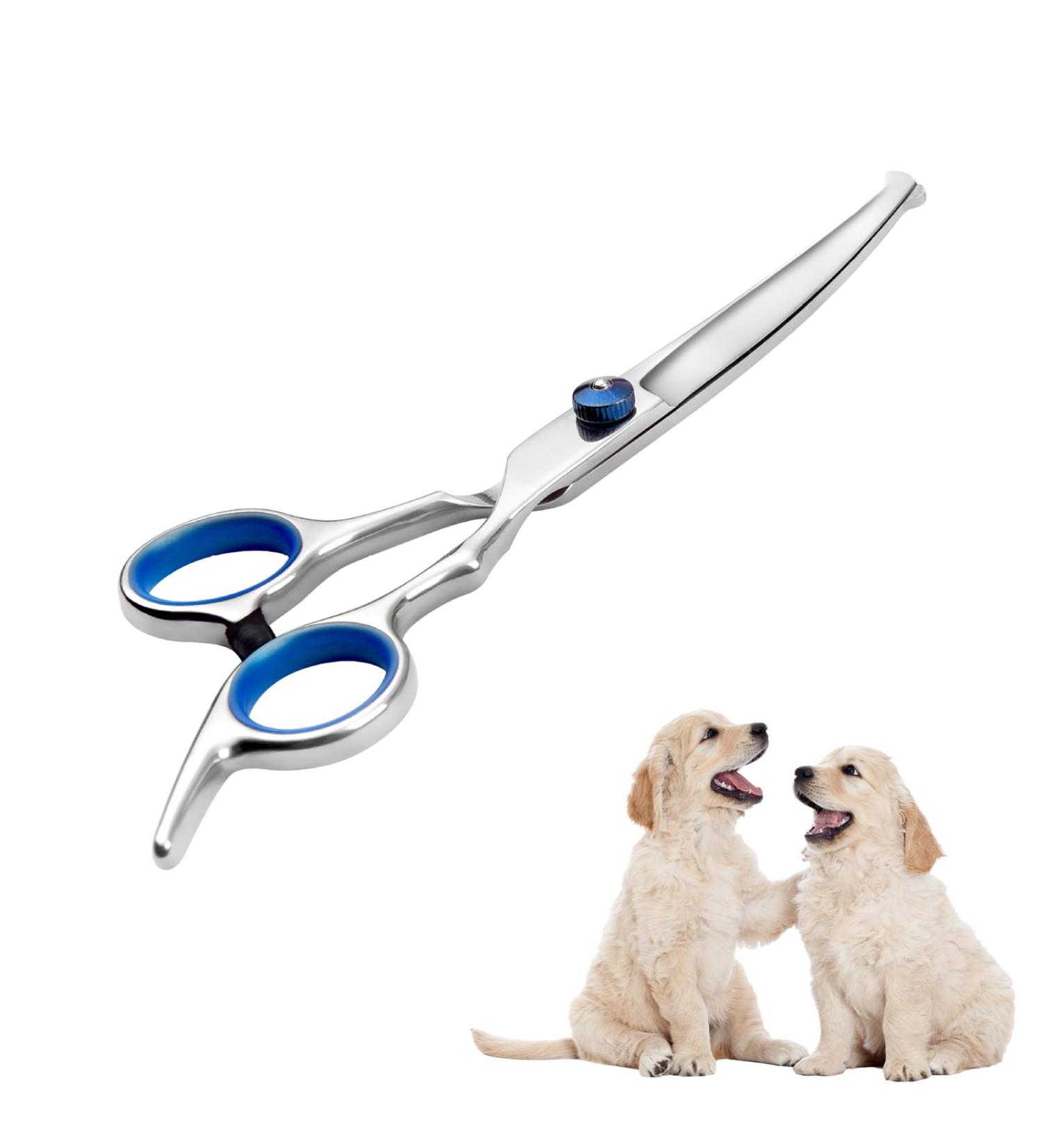 Dog Grooming Scissors Grooming Products for Dogs Pets Beauty Tool UK Accessories for Cleaning Puppy or Cat or Horse Face Professional Trimming Supplies Metal Curved Hair Rounded Top Thinning Shears - Buy Online on GoSupps.com