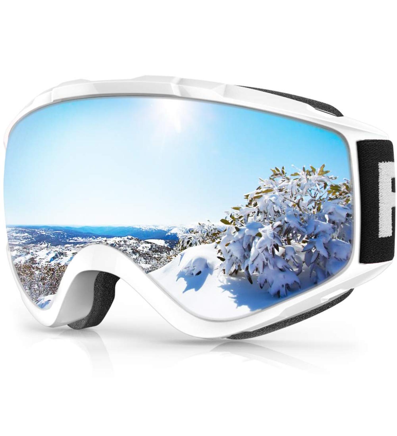 Findway Ski Goggles 100% UV Protection OTG Snow Goggles - White/Silver (VLT 21%) | Men, Women & Youth - Buy Online on GoSupps.com