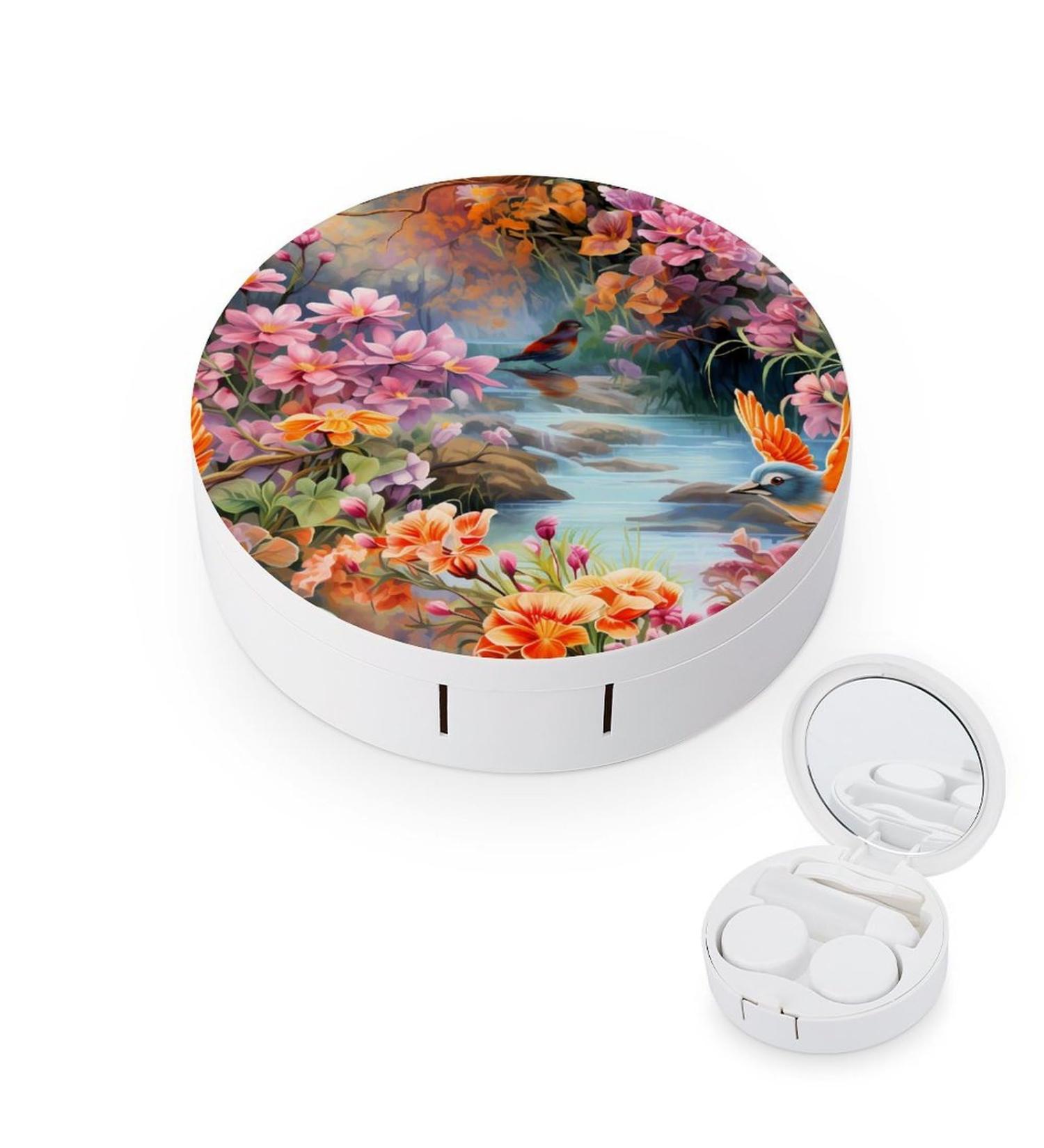 Buy Flowers with Birds Contact Lens Travel Kit - Portable & Cute Contact Box with Mirror for Daily Use - Ideal for Outdoor Adventures - Buy Online on GoSupps.com