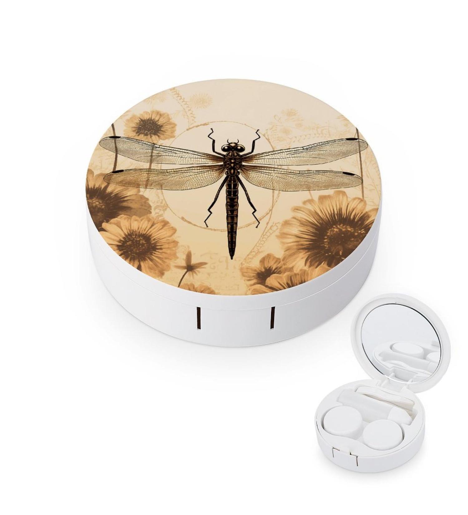 Dragonfly on Sunflower Contact Lens Case - Travel-Friendly Lens Care Box for Safe Storage | Shop Now - Buy Online on GoSupps.com