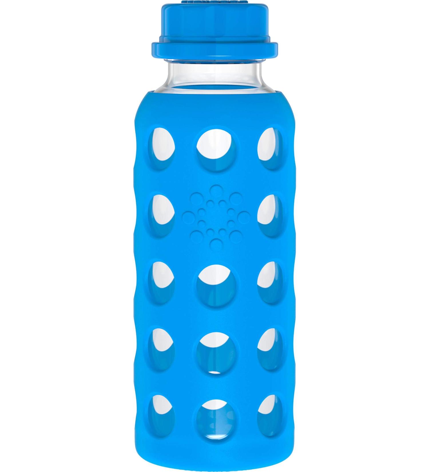 Lifefactory 9 oz Glass Bottle with Flat Cap and Silicone Sleeve - Ocean | Eco-Friendly Reusable Water Bottle - Buy Online on GoSupps.com