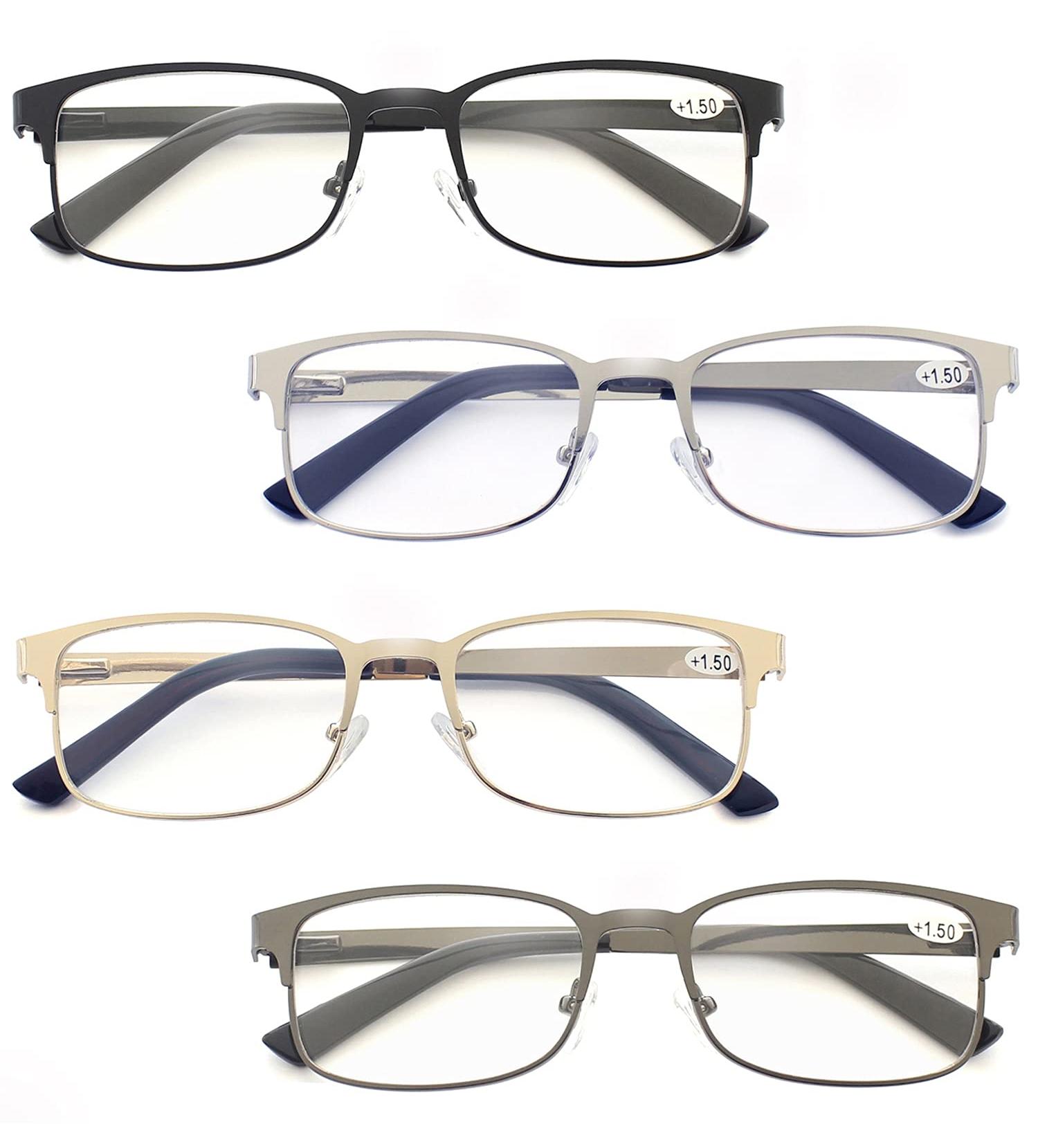 Men's 4 Pack Reading Glasses | Comfortable Rectangle Metal Stainless Steel Readers | Mix Color 2.5x Magnification - Buy Online on GoSupps.com