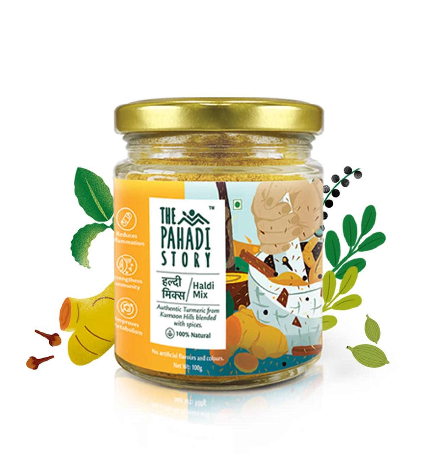 The Pahadi Story Turmeric Latte Mix 100gm 100% Natural Haldi Doodh Mix Immunity Booster Golden Milk Powder for Rainy and Winter Season - Buy Online on GoSupps.com