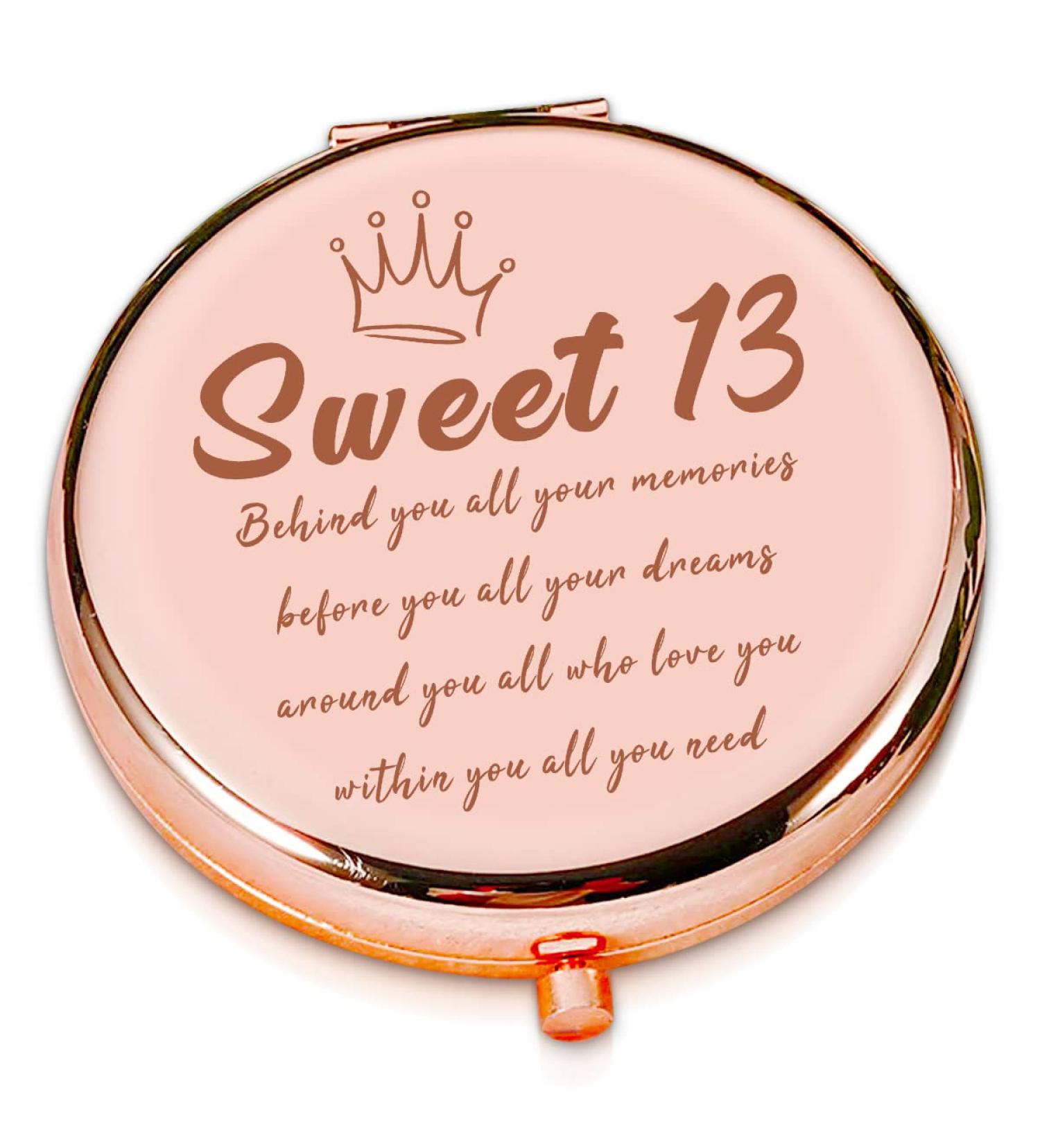 LRUIOMVE Sweet 13 Rose Gold Makeup Mirror - Inspirational Birthday Gift for Girls | Perfect Gifts for Sister, Daughter, Niece - 13 Years Old Girl Graduation Present - Buy Online on GoSupps.com