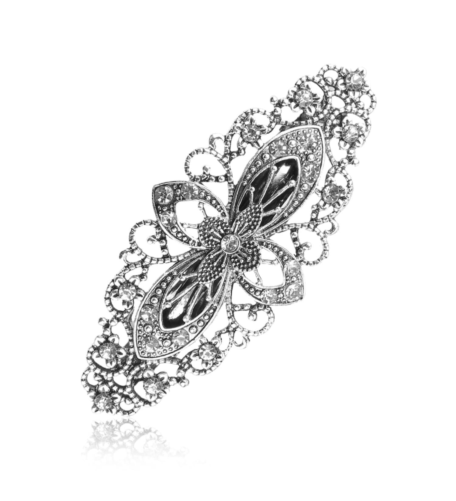 GLADFRESIT Hair Clips Vintage Silver Barrette Crystal Large Accessory Decorations Bridal Rhinestone Pearl Hairclip Pin for Women Girls Ladies Wedding Party Gift - Buy Online on GoSupps.com
