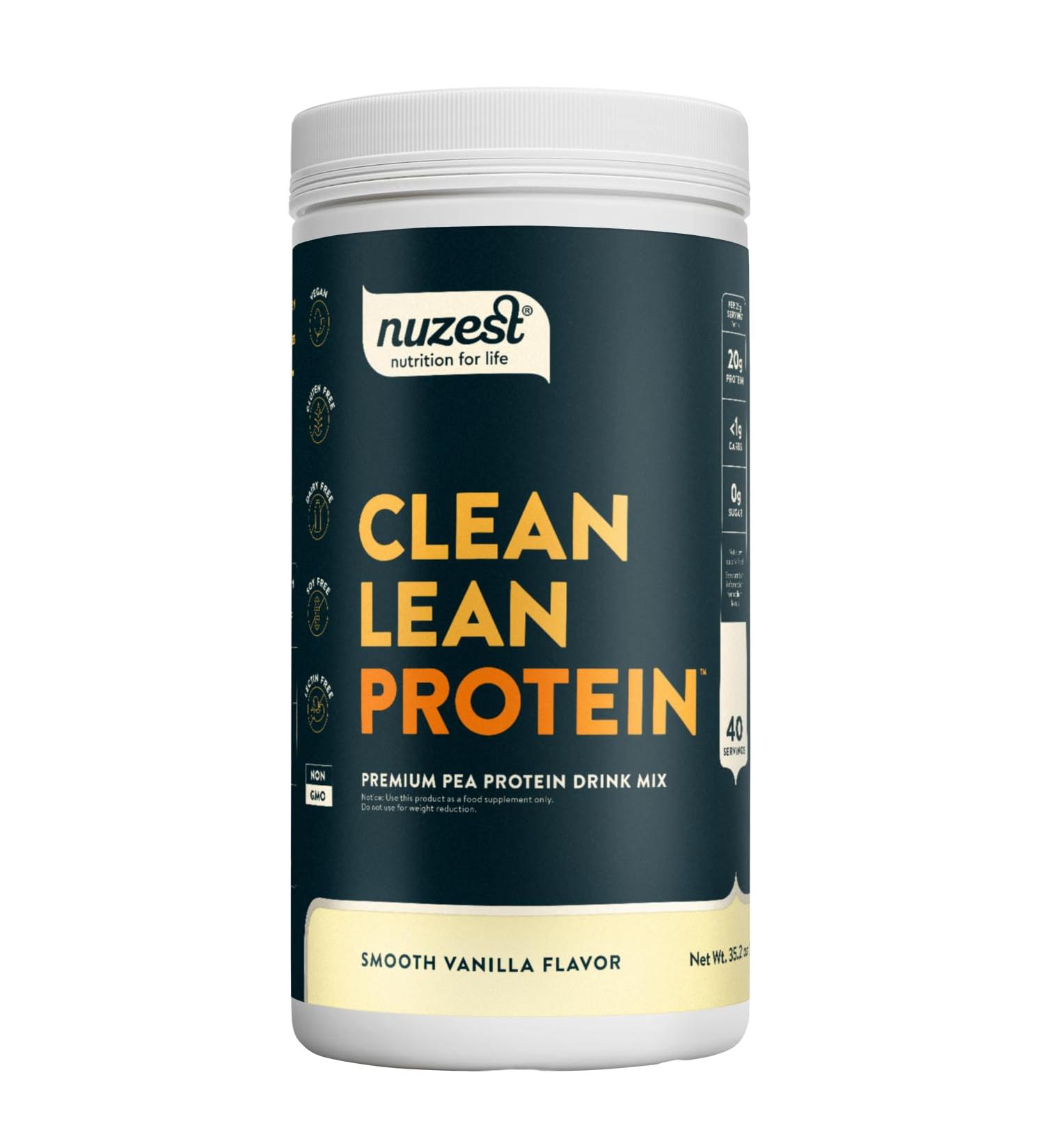 Nuzest - Pea Protein Powder - Clean Lean Protein Premium Vegan Plant Based Protein Powder Dairy Free Gluten Free GMO Free Protein Shake Smooth Vanilla 40 Servings 2.2 lb Vanilla 2.2 Pound (Pack of 1) - Buy Online on GoSupps.com