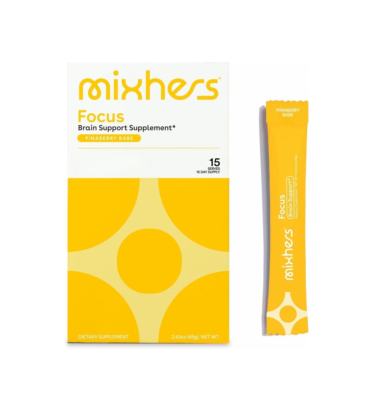 MIXHERS Focus Brain Support Supplement | Caffeine-Free | Natural Ingredients for Cognitive Clarity, Concentration, & Hydration | Pineapple Berry Flavor | 15 Stick Packets - Buy Online on GoSupps.com