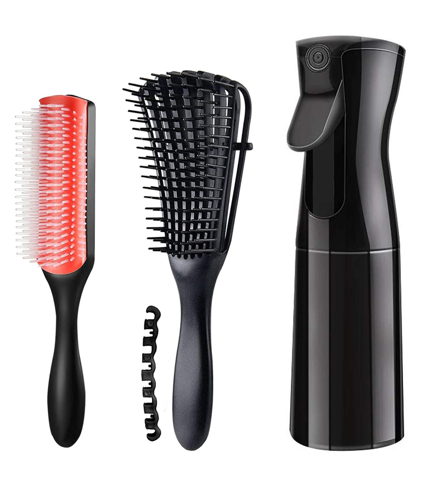 Detangling Nylon Bristle Hair Brush & Mist Spray Set for Women | Styling Tools for Curly & Straight Hair | MRTREUP 9-row Brush | Black - Buy Online on GoSupps.com