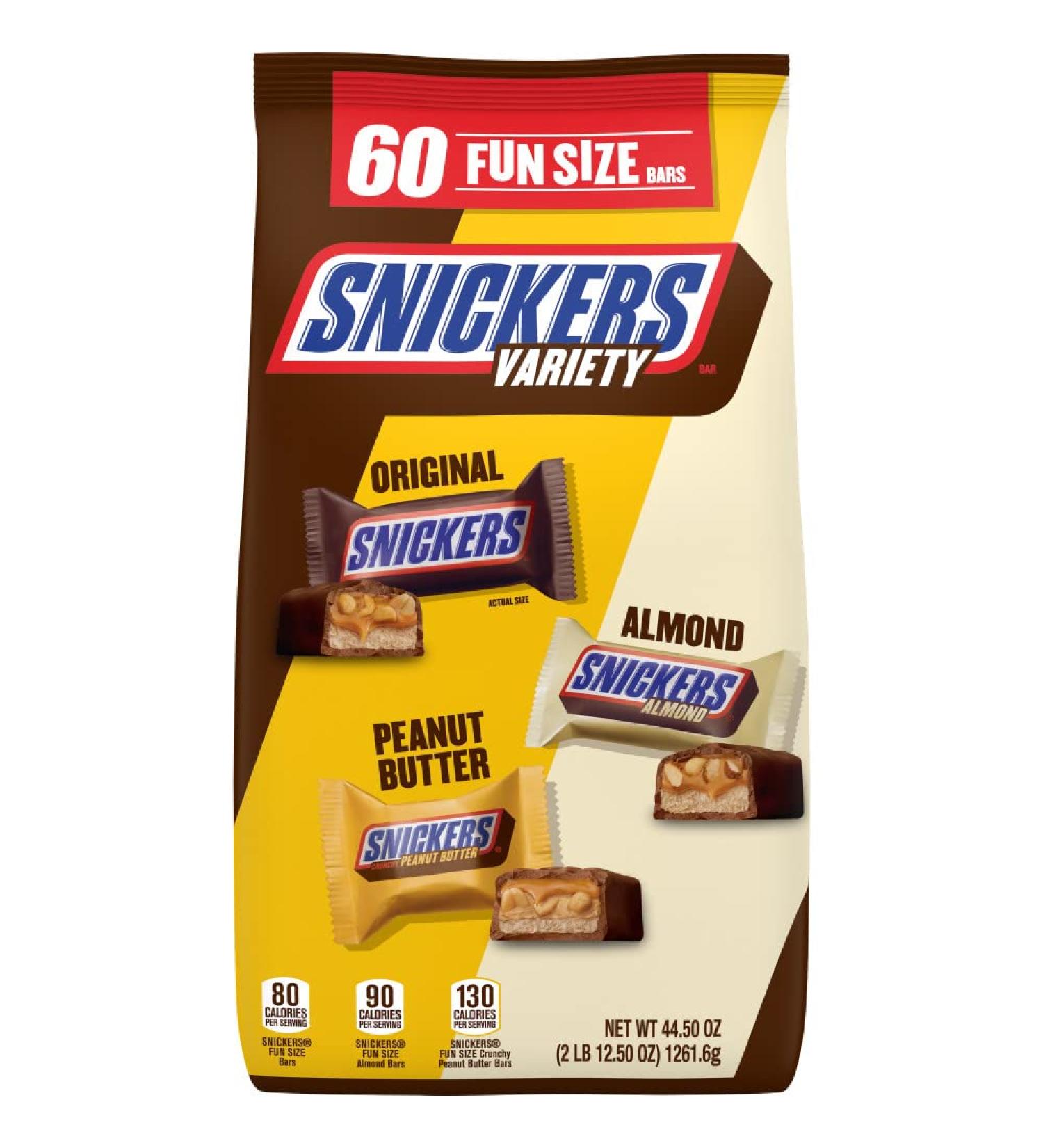 Snickers Original Peanut Butter & Almond Fun Size Bulk Variety Pack 44.5 oz - 60 Pieces - Buy Online on GoSupps.com