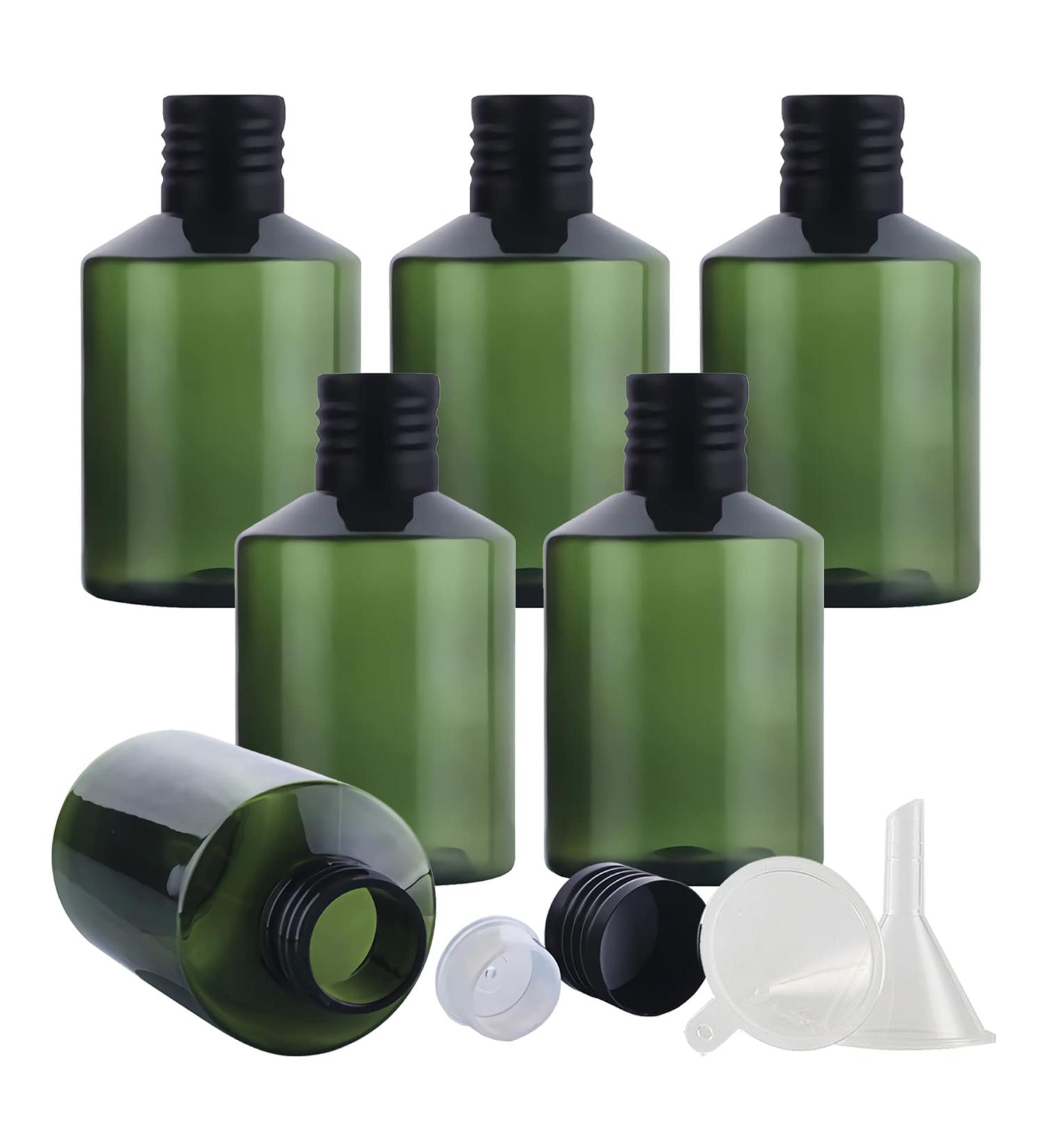 Tianzd 6pcs 50ml Green Plastic Essential Oil Bottles with Black Aluminum Caps - Perfect for Cosmetics & Makeup - Includes Funnel - Buy Online on GoSupps.com