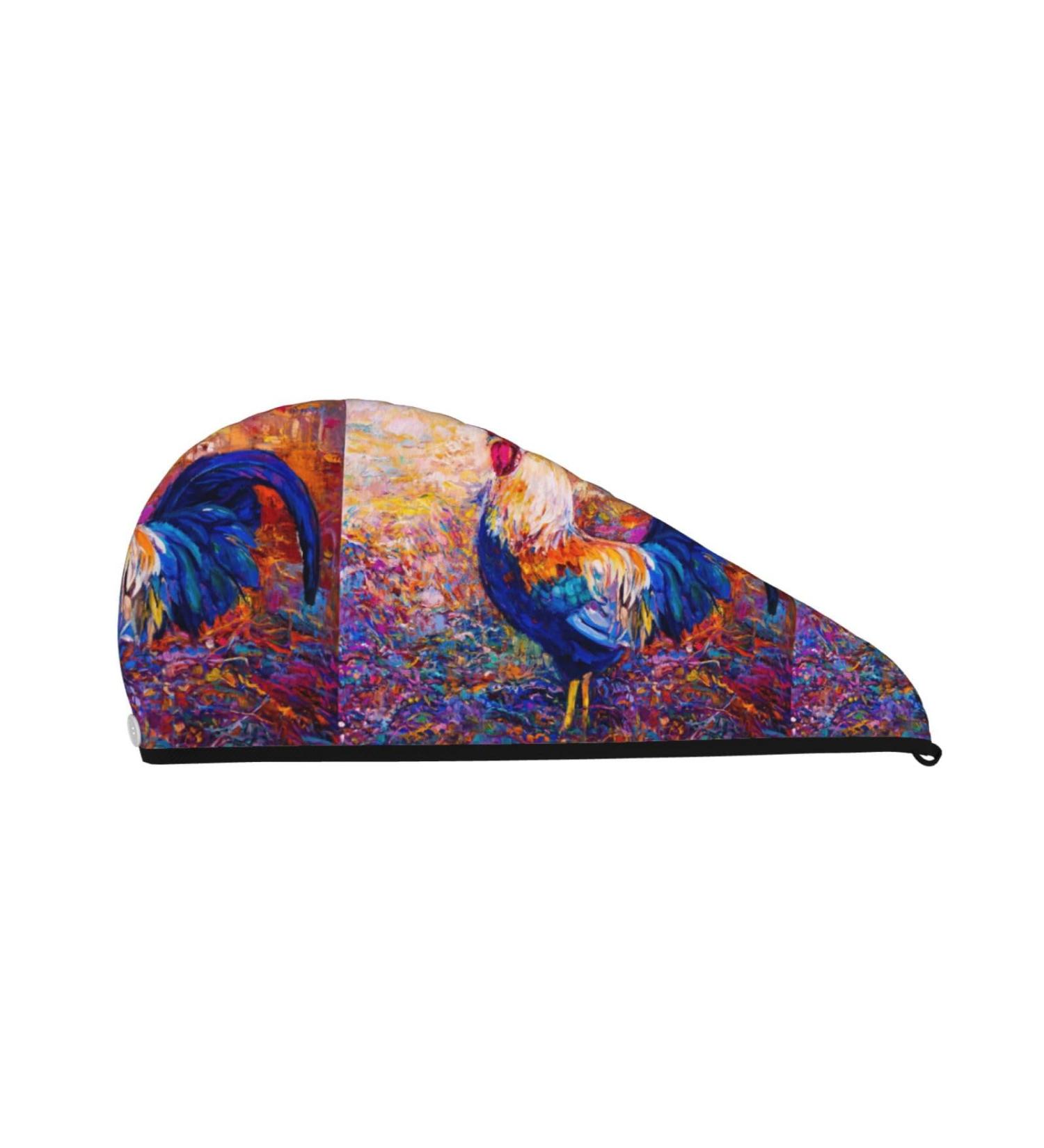 Buy Hair Towel Wrap - Quick Drying Towel Turban with Button | Rooster Oil Painting Design - Perfect for All Hair Types - Buy Online on GoSupps.com