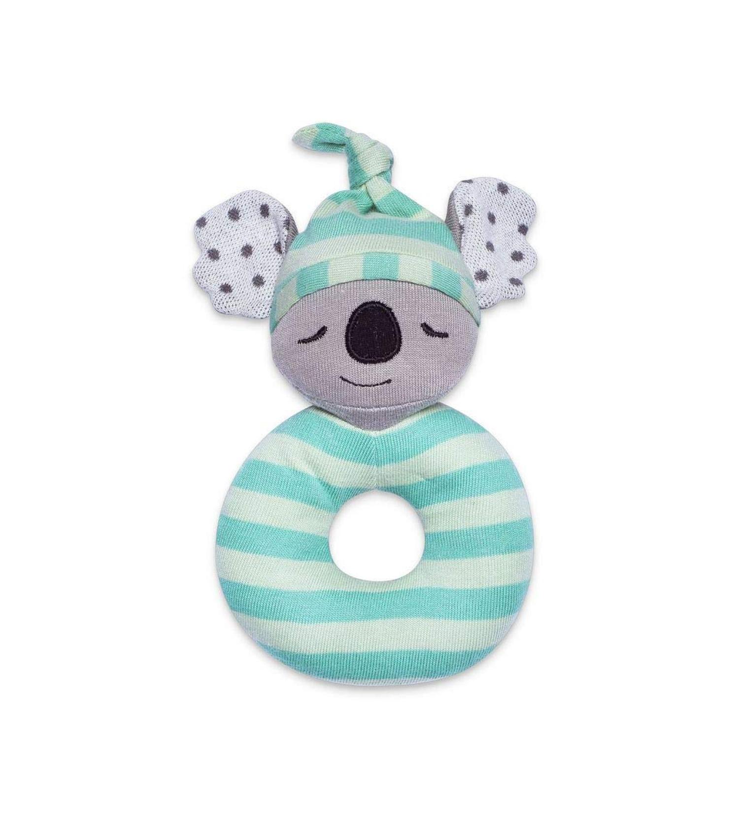 Apple Park Organic Farm Buddies - Kozy Koala Teething Rattle Baby Toy for Infants - Hypoallergenic 100% Organic Cotton