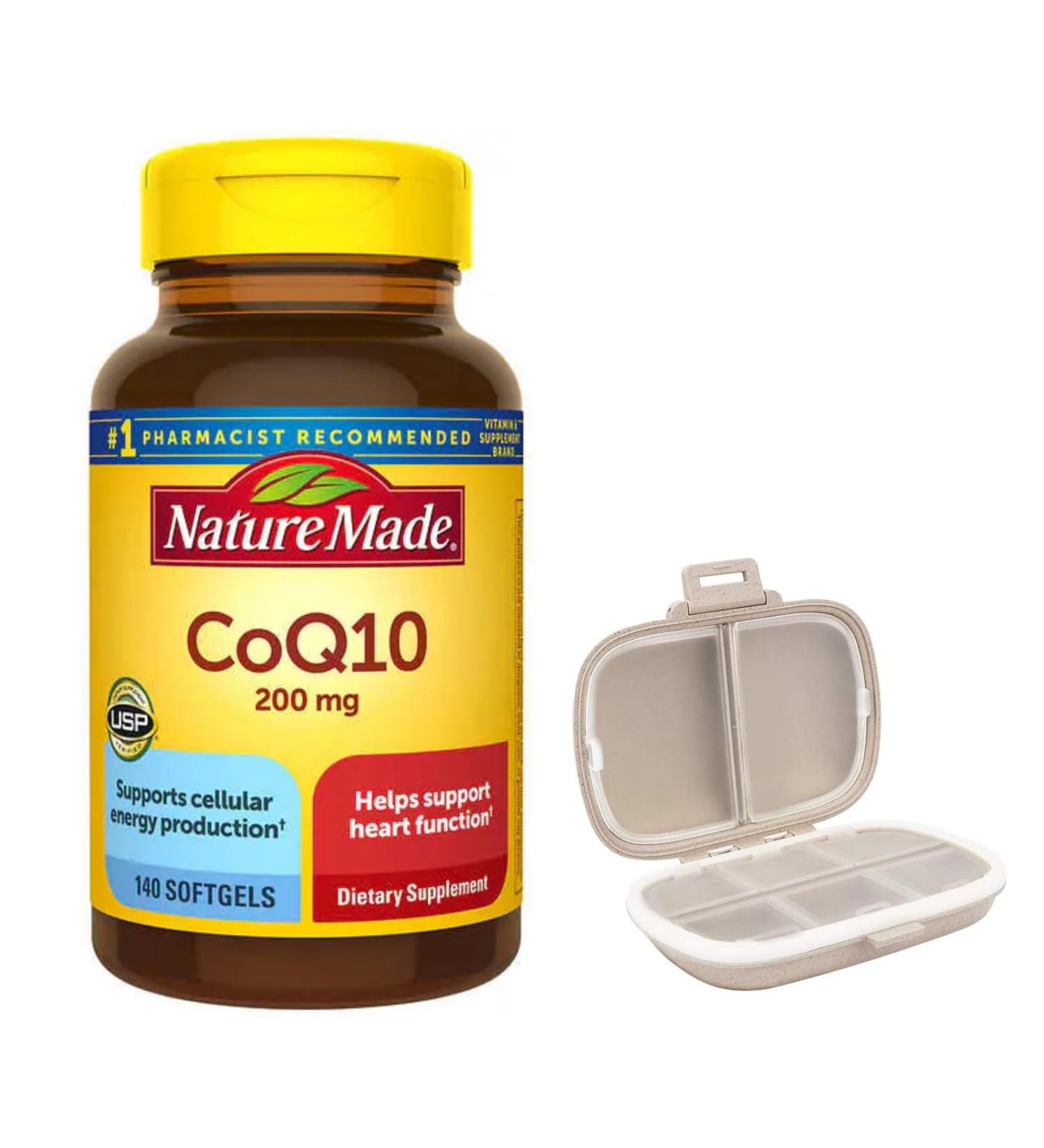Buy Nature Made CoQ10 200 mg - 140 Softgels & Khaki Travel Pill Organizer | Portable Vitamin Case - International Shipping Available - Buy Online on GoSupps.com