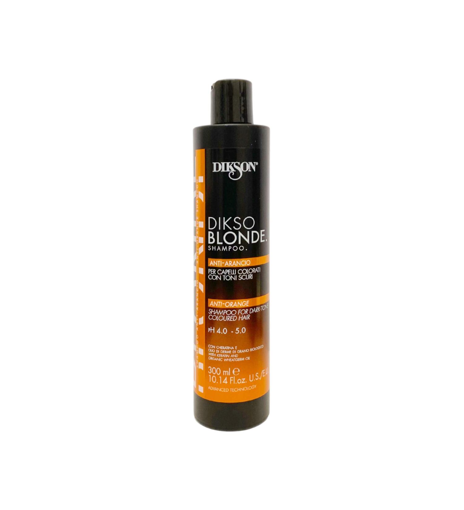 DIKSON DIKSON BLONDE ANTI-ORANGE SHAMPOO ideal for blonde and white hair neutralizes unwanted copper red and orange tones thanks to anti-orange blue pigments. 300 ml