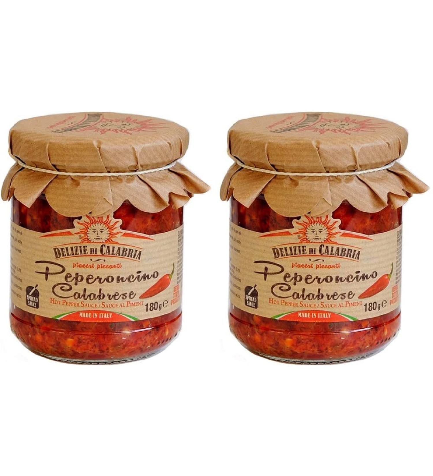 Italian Pepper Hot Sauce - Calabrian Peperoncino Chili Sauce | Delizie di Calabria | 180g Pack of 2 | International Shipping Available - Buy Online on GoSupps.com