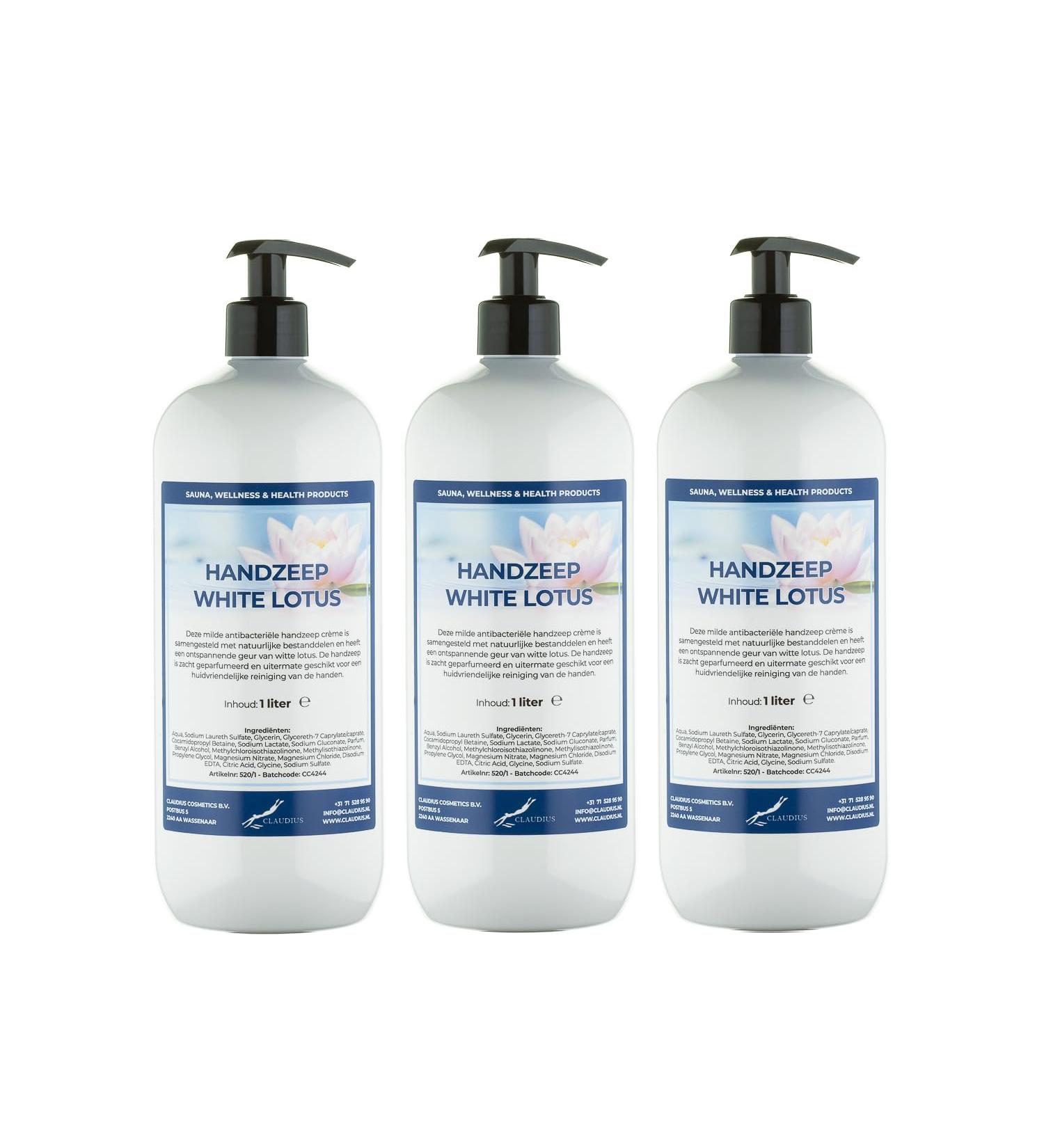 Claudius White Lotus 1L Hand Soap - Pack of 3 - With Pumps