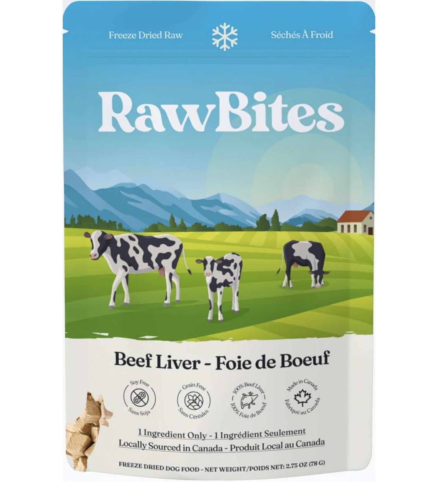 RawBites Freeze Dried Raw Dog Treats | Soy Free Grain Free Locally Sourced and Made in Canada Beef Liver Dog Treats (78g/2.75oz Beef Liver) - Buy Online on GoSupps.com