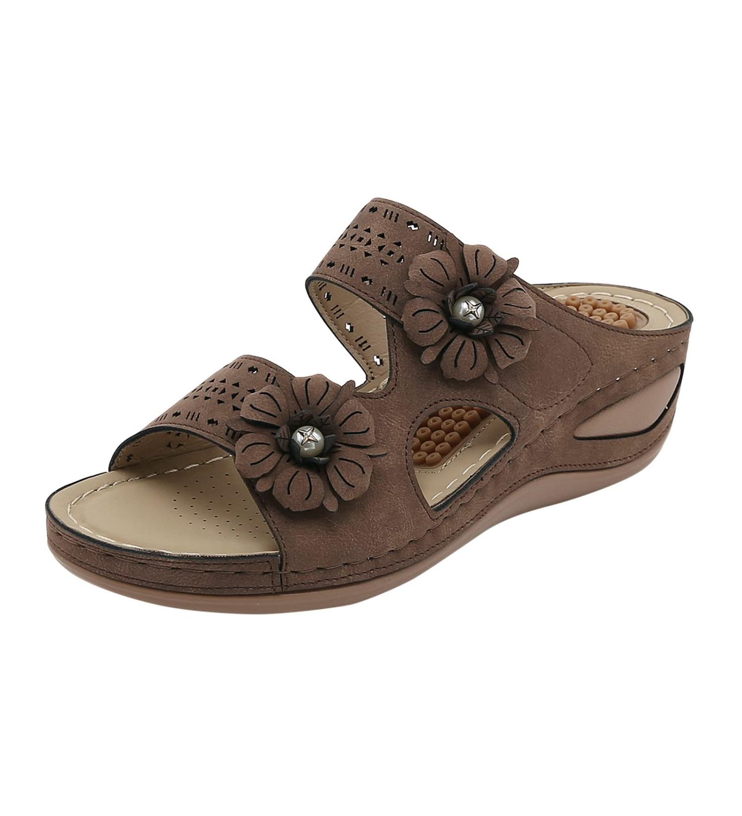 JWSVBF Orthotic Bunion Sandals for Women - Leather Beach Slippers with Foot Massage, Flowers Boho Ladies Outdoor Slides - Comfortable Walking Orthopedic Summer Fashion - Size 6.5 Wide - Buy Online on GoSupps.com