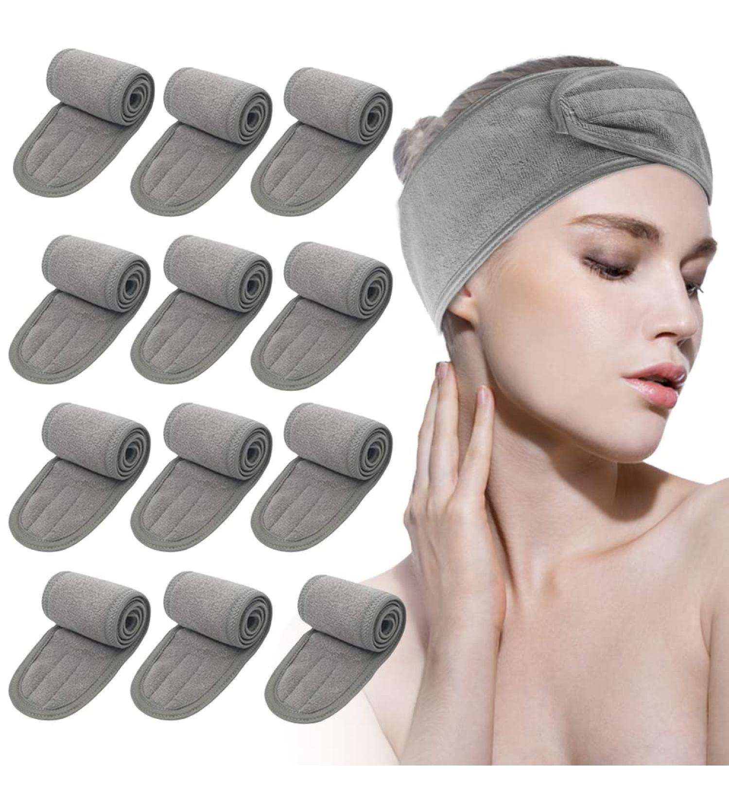 Leaflai 12-Pack Spa Facial Terry Cloth Headband for Bath, Makeup & Sport - Gray - Buy Online on GoSupps.com