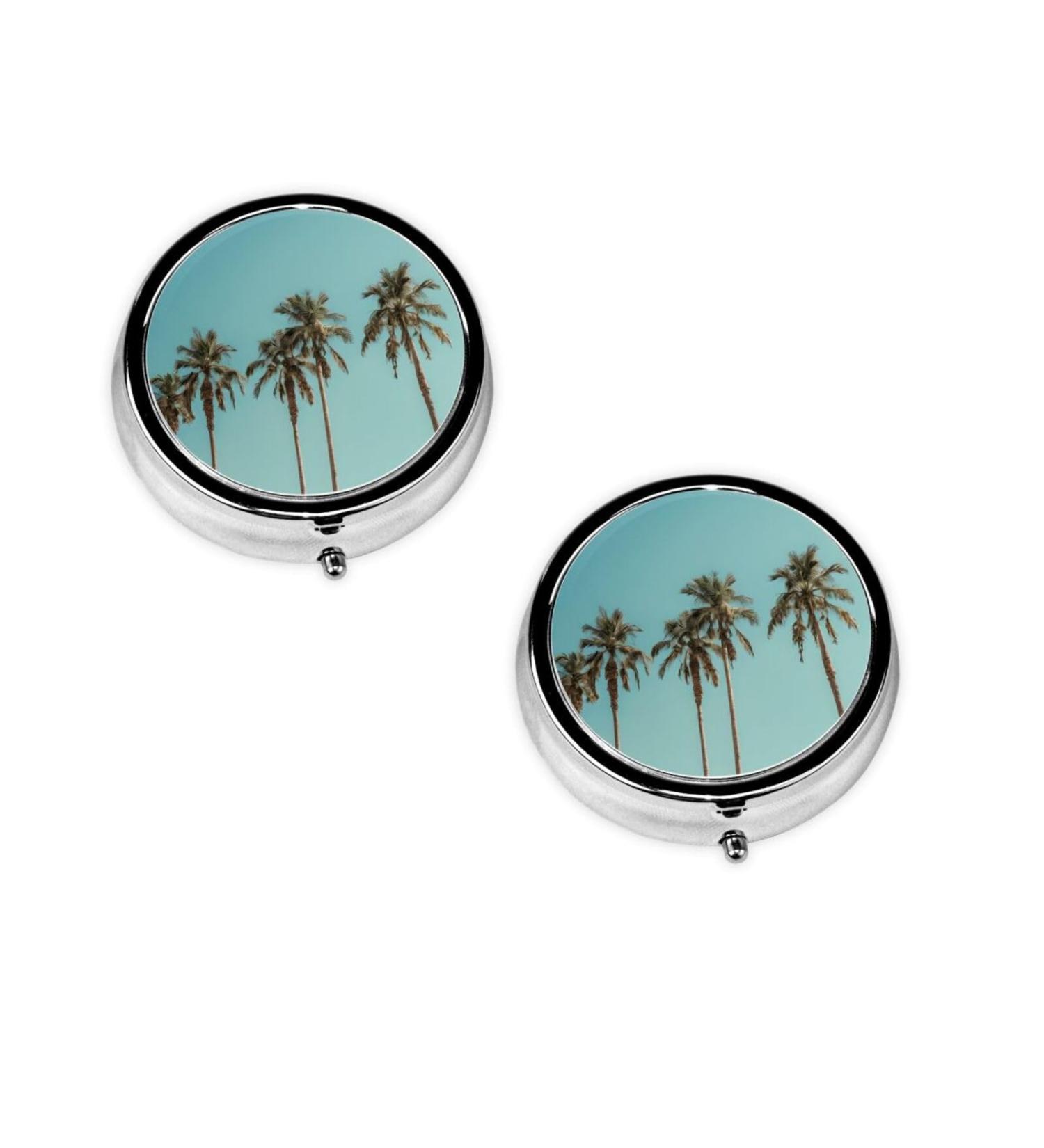 Buy Palm Tree Round Pill Box - 3 Compartment Travel Organizer for Vitamins & Medications | Portable Mini Decorative Pill Case - Buy Online on GoSupps.com