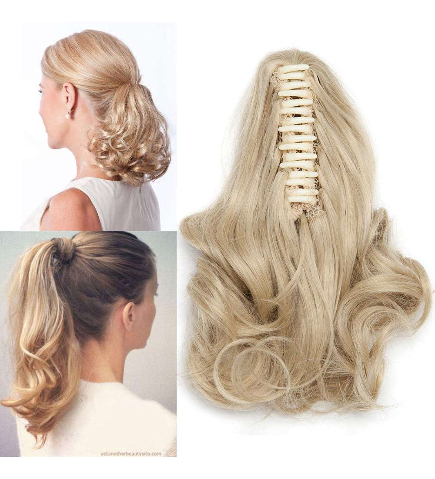 Tess Ponytail Hair Extensions - Clip-In Synthetic Wavy 12 (30cm) - 110g Medium Blonde for Braid Hair Part - Buy Online on GoSupps.com