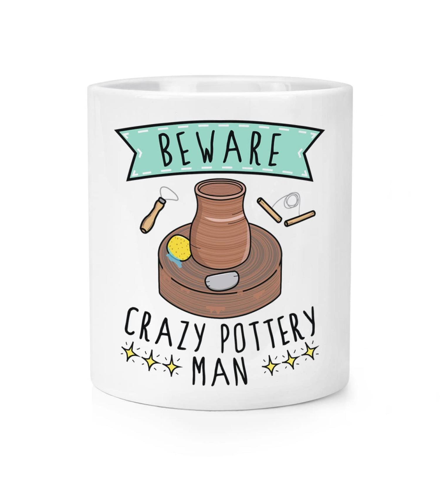 Beware Crazy Pottery Man Makeup Brush Pencil Pot