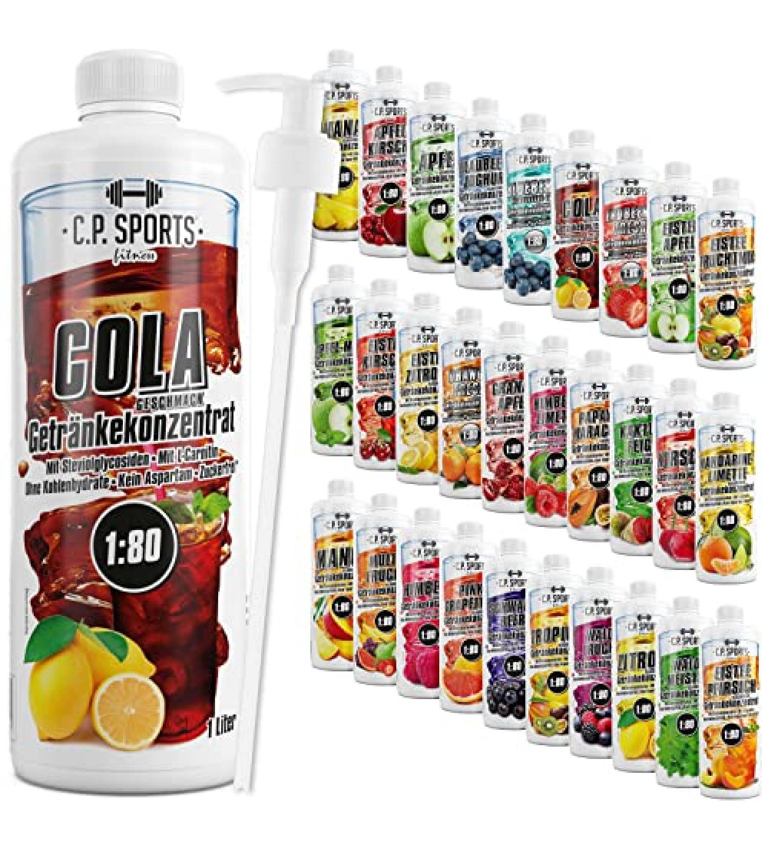 C.P.Sports Sugar-Free Beverage Syrup - 1L Cola Concentrate with Vitamins for Healthy Hydration - Ideal for Sports Drinks - Includes Pump Dispenser - Buy Online on GoSupps.com