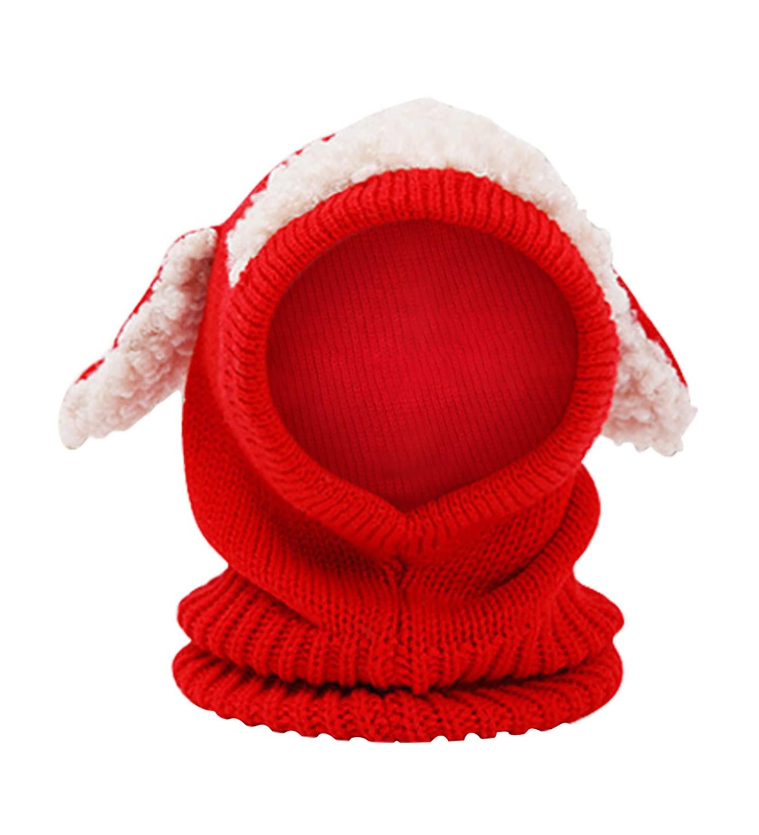 Baby Balaclava Kids Winter Hat Scarf with Double Pom Pom Design - E-Red - Buy Online on GoSupps.com