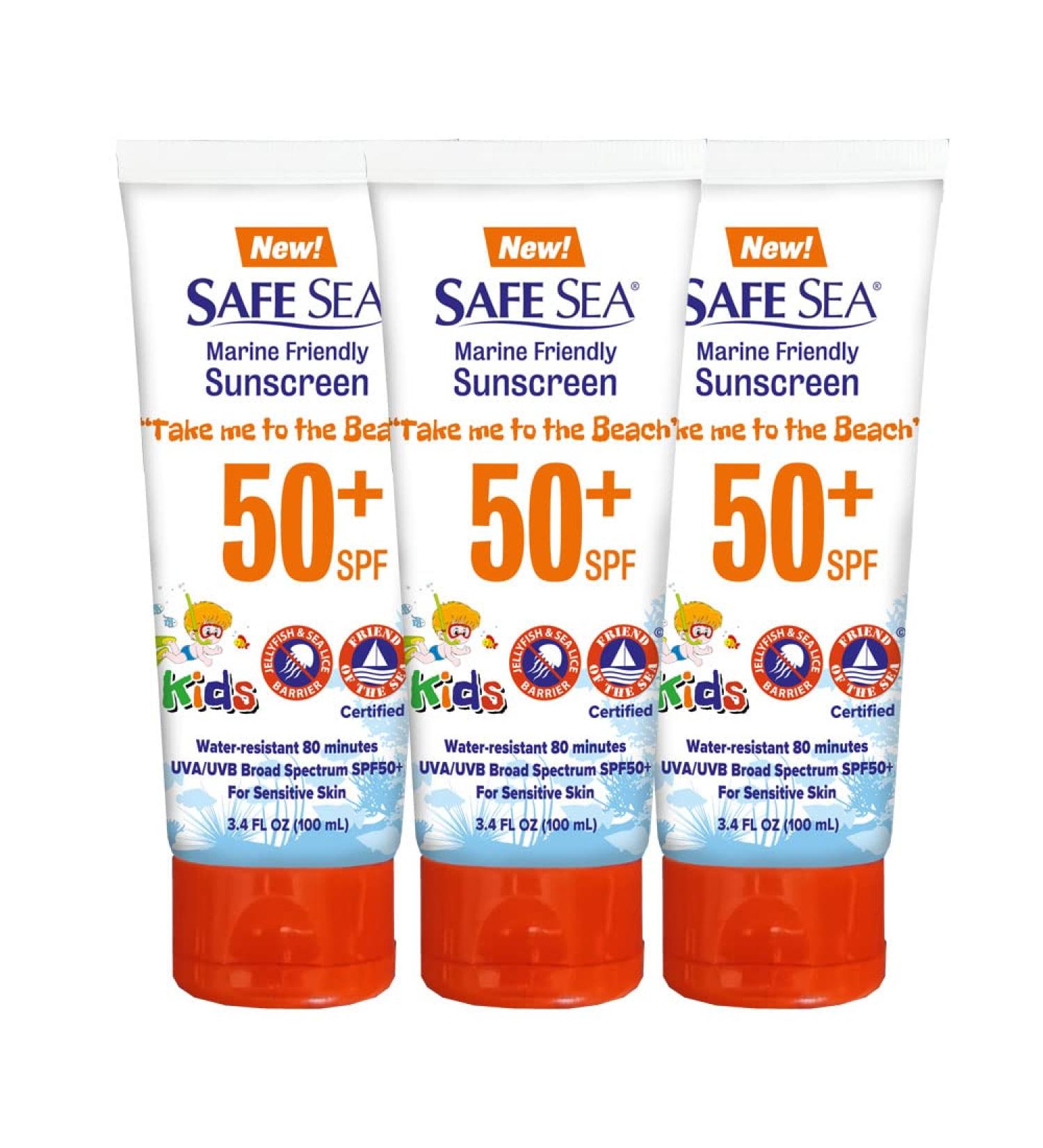 Safe Sea SPF 50+ Sunscreen - Jellyfish & Sea Lice Protection | Water Resistant & Reef-Safe | 3 Pack (3.4 oz each - Buy Online on GoSupps.com