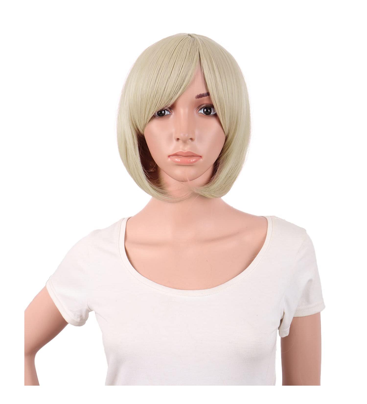 MapofBeauty 12 Inch Short Bob Synthetic Wig Blonde - Heat Resistant, Side Bangs for Party & Cosplay - Buy Online on GoSupps.com