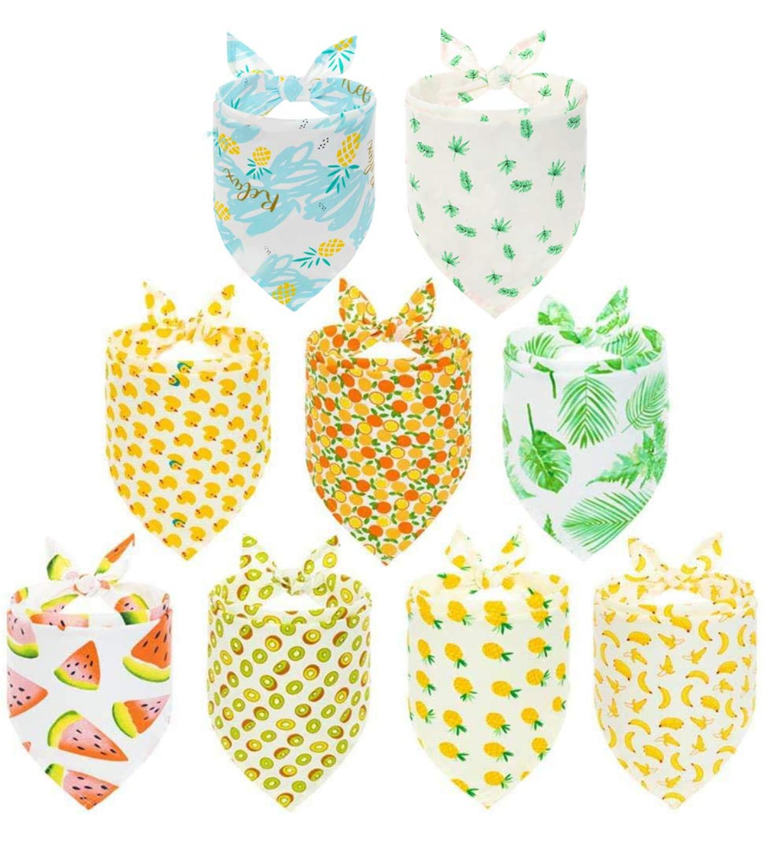 Pawchie Cute Dog Bandana 9 Pack - Cooling Summer Style Scarfs for Pet Puppy Boys & Girls - Soft Triangle Scarfs in Yellow - Buy Online on GoSupps.com