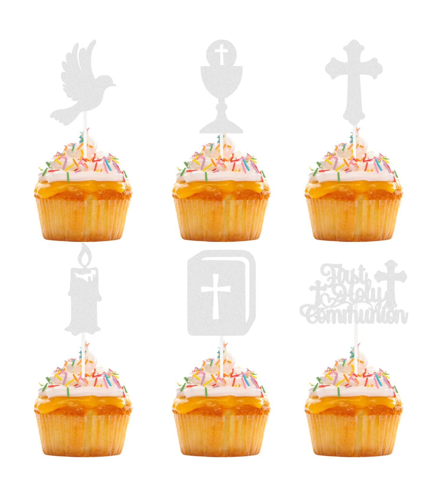 Dohia First Holy Communion Cupcake Toppers Glitter Dove Cross Cupcake Picks for Baptism First Communion Theme Baby Shower Birthday Party Cake Decorations D1-SZJGZCP (Silver) - Buy Online on GoSupps.com