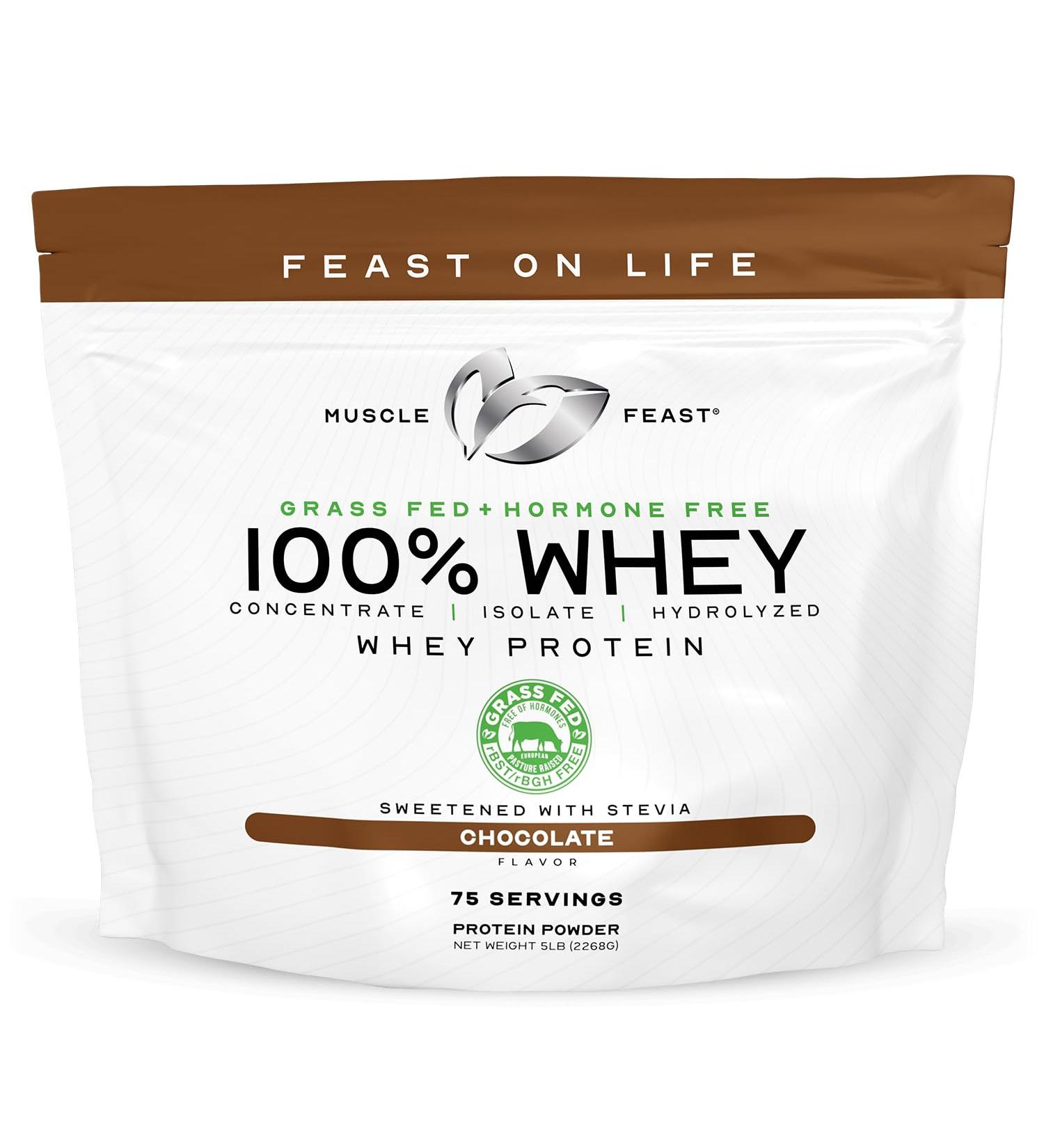 Muscle Feast 100% Grass Fed Whey Protein Powder All Natural Hormone Free Paure Raised Whey Protein Powder for Women & Men- Whey Concentrate Isolate & Hydrolyzed Protein Powder Blend - Chocolate 5lb Chocolate 5 Pound - Buy Online on GoSupps.com