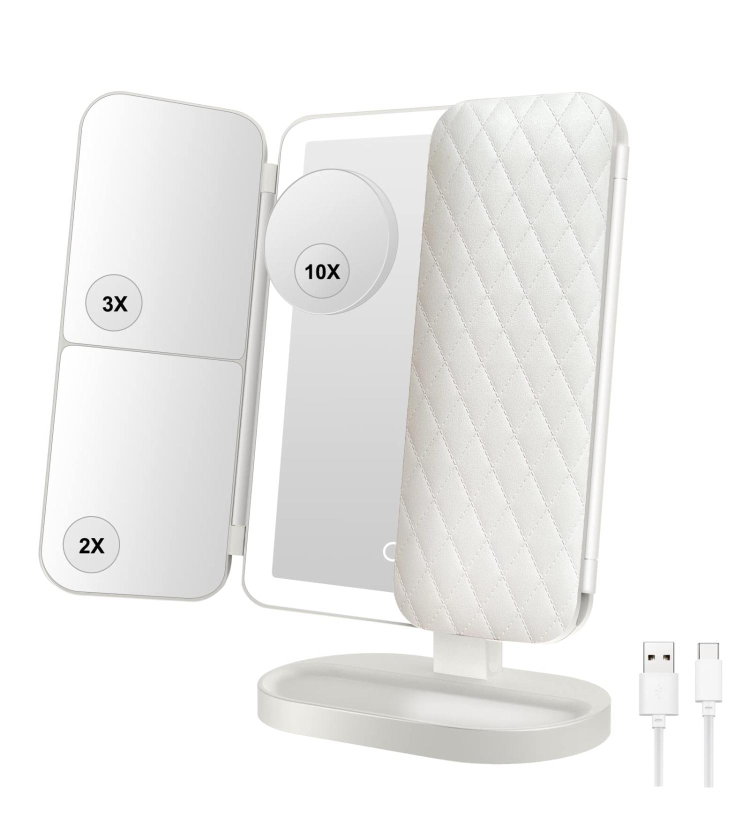 YanTianLe 15.7x10 Rechargeable Makeup Mirror with 70 LED Lights and Multiple Magnifications - White - Buy Online on GoSupps.com