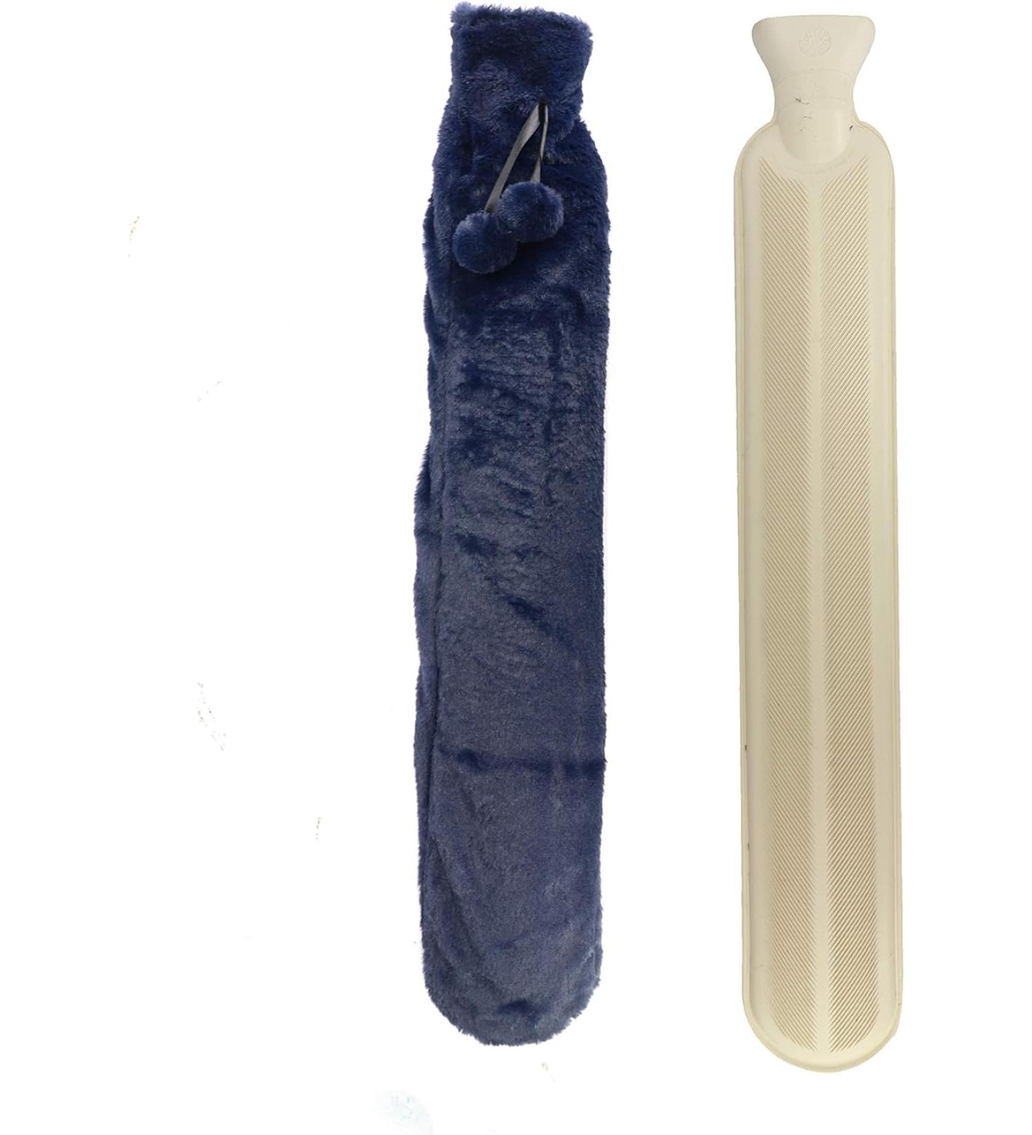 Long Hot Water Bottle | Soft Blue Fleece Cover | 2L Rubber Ideal for Neck Back & Legs | Pukkr - Buy Online on GoSupps.com
