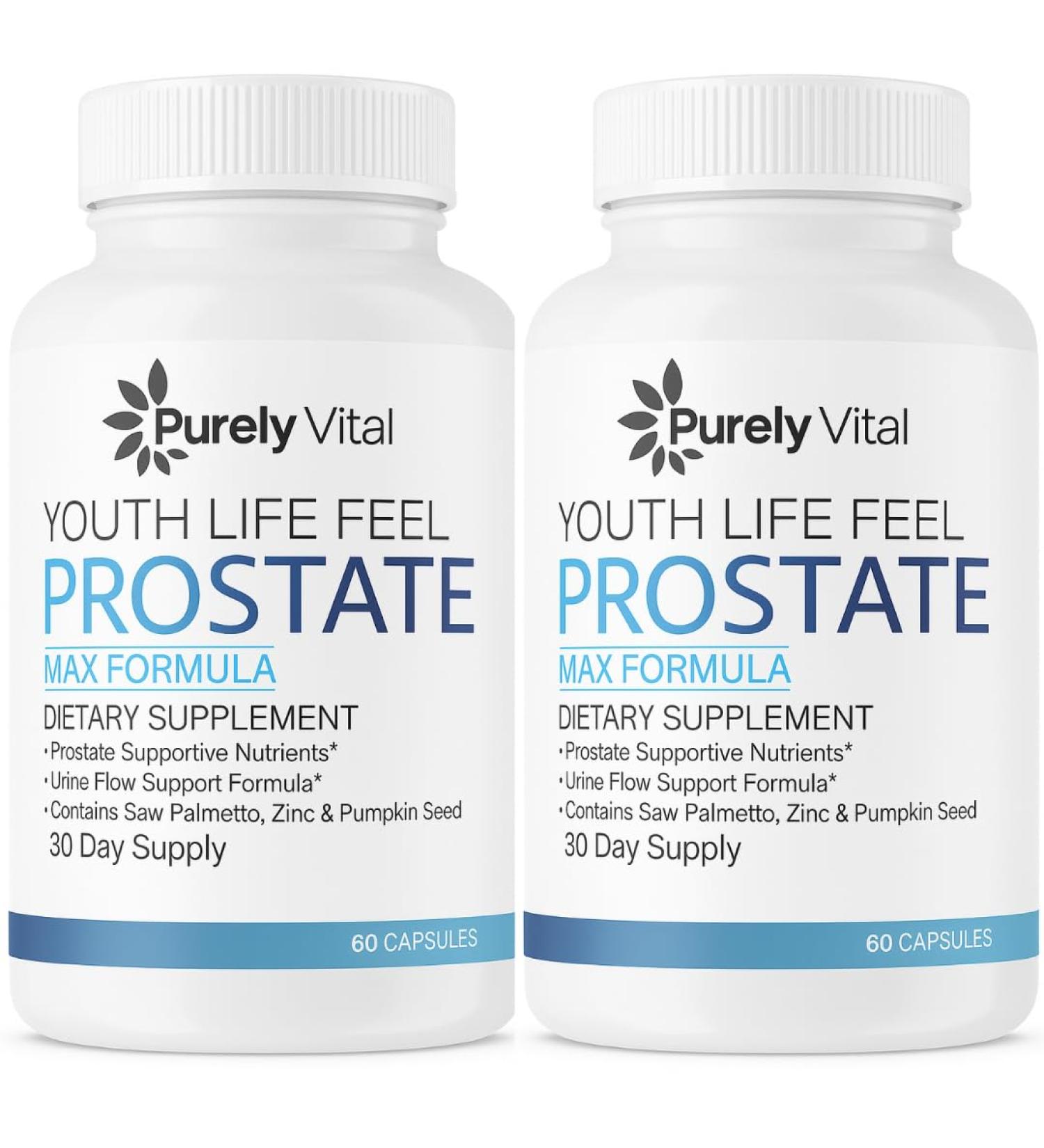 Purely Vital Youth Life Feel Prostate Max | Prostate Support Supplement with Saw Palmetto & Zinc | 120 Capsules (2) - Buy Online on GoSupps.com