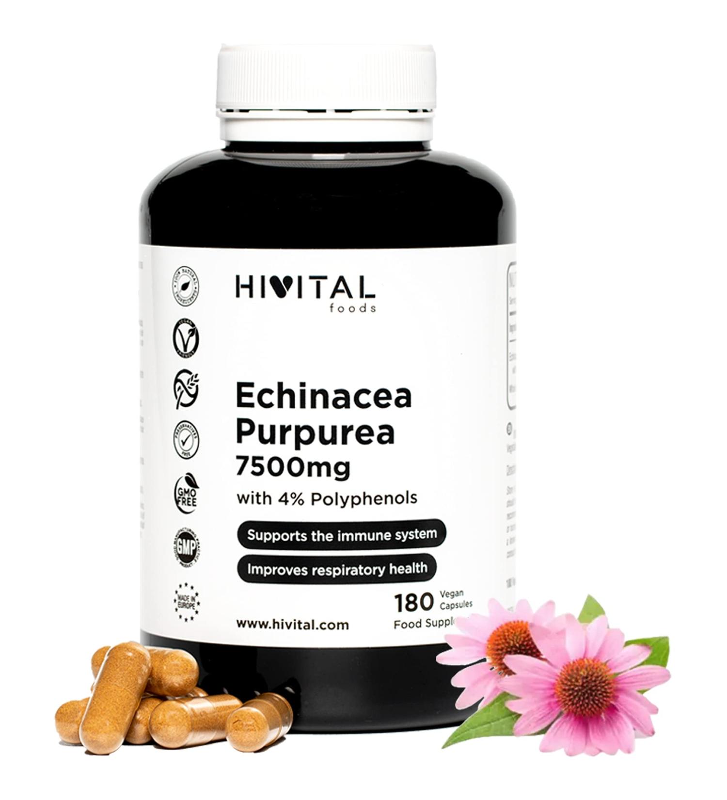 Echinacea 7500 mg - 180 Vegan Capsules | Boost Immunity & Support Respiratory Health | 4% Polyphenols - Buy Online on GoSupps.com