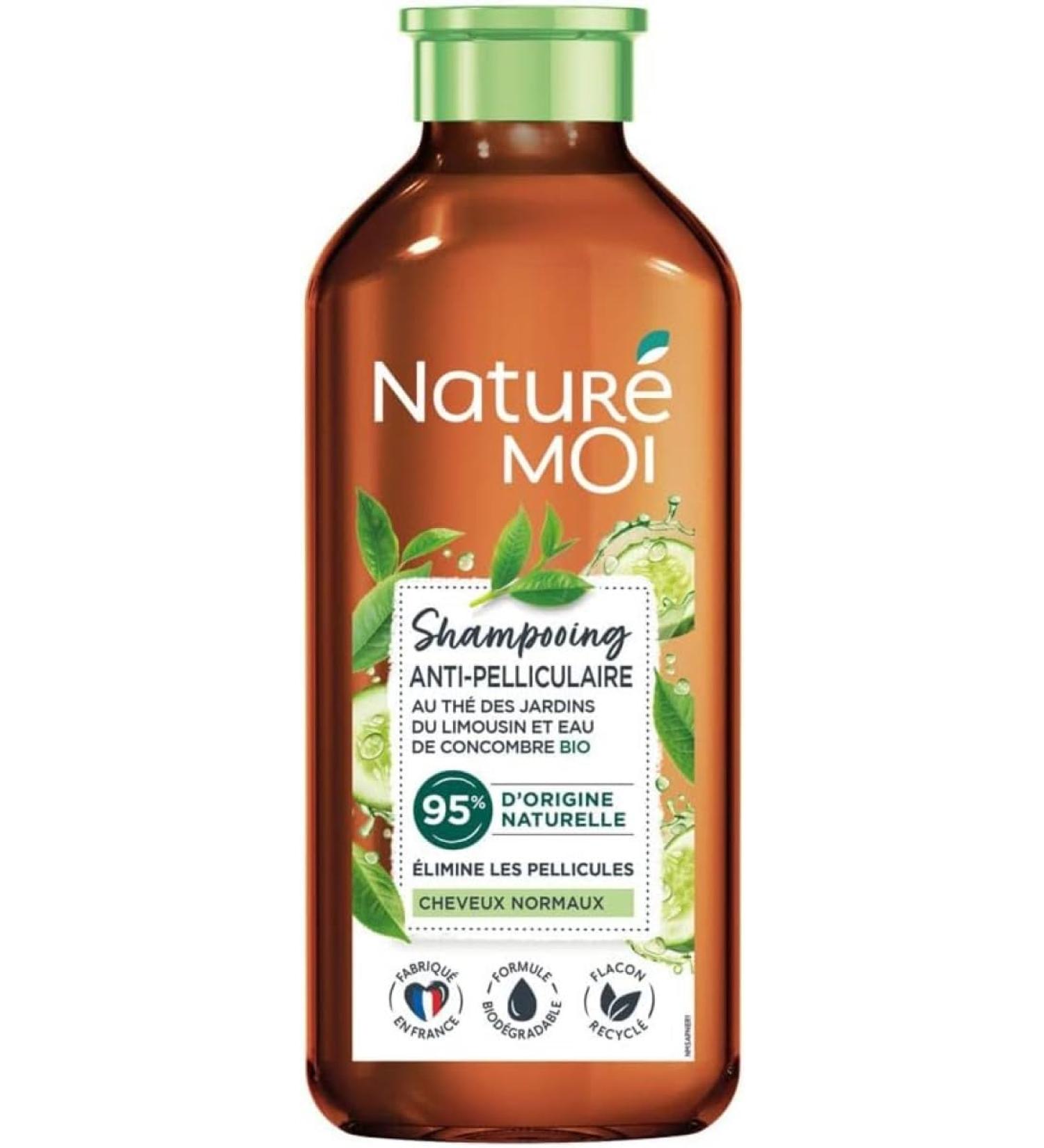 Natur Moi - Anti-Dandruff Shampoo - Sulfate-Free - Care for Normal Dandruff Hair - Tea Organic Cucumber Water - 95% Natural Origin - 250 ml - Made in France - Buy Online on GoSupps.com