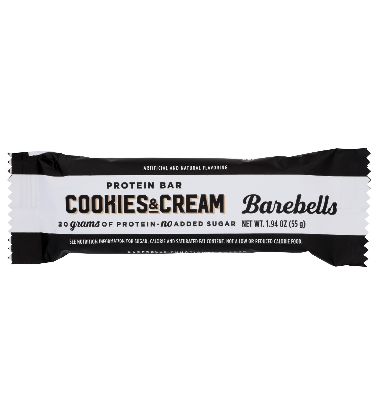 Barebells Protein Bar Cookies & Cream 20g Protein No Added Sugar 55g 1.94 Ounce (Pack of 12)
