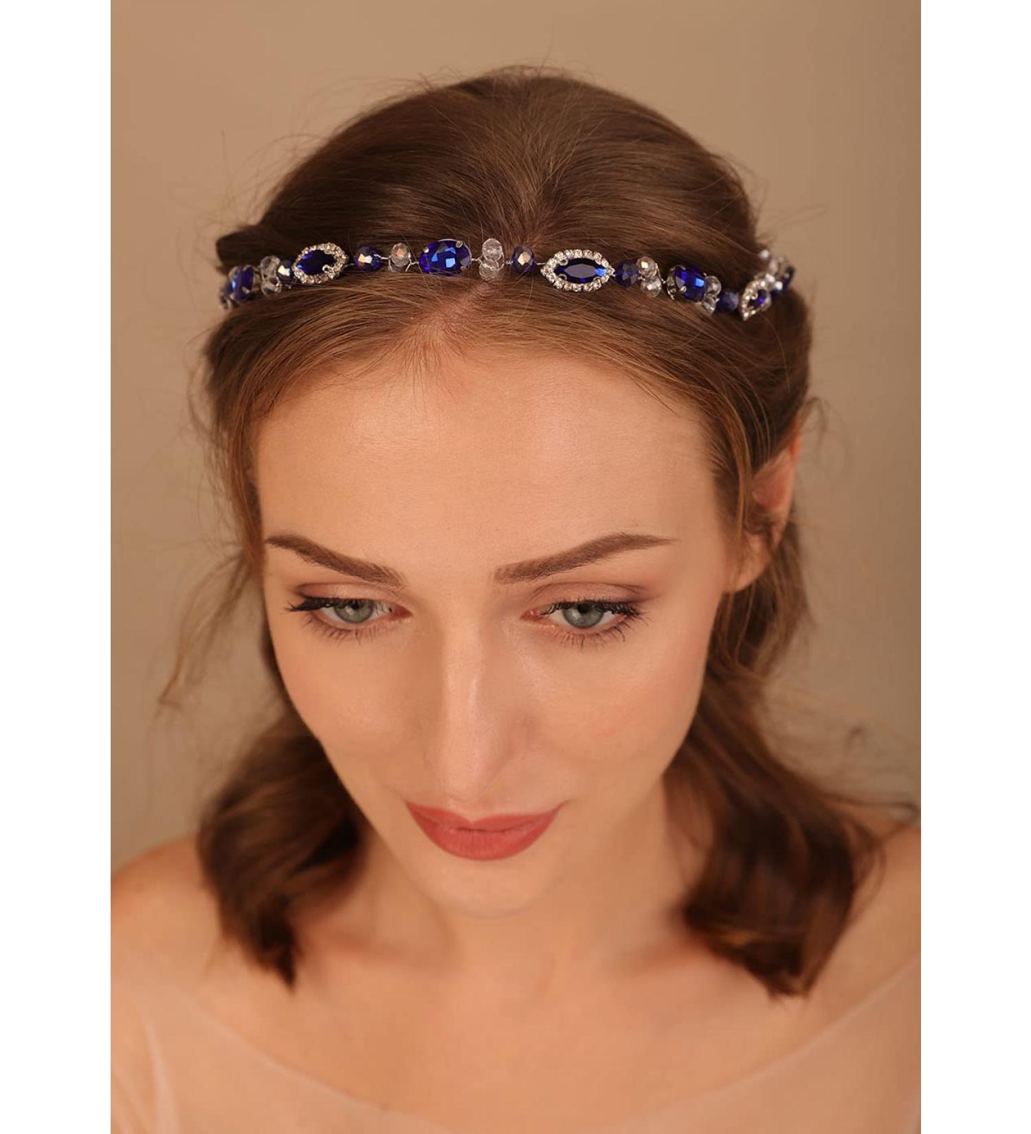 Denifery Blue Sapphire Rhinestone Bridal Headpiece | Crystal Hair Vine Headband for Wedding Party - Buy Online on GoSupps.com