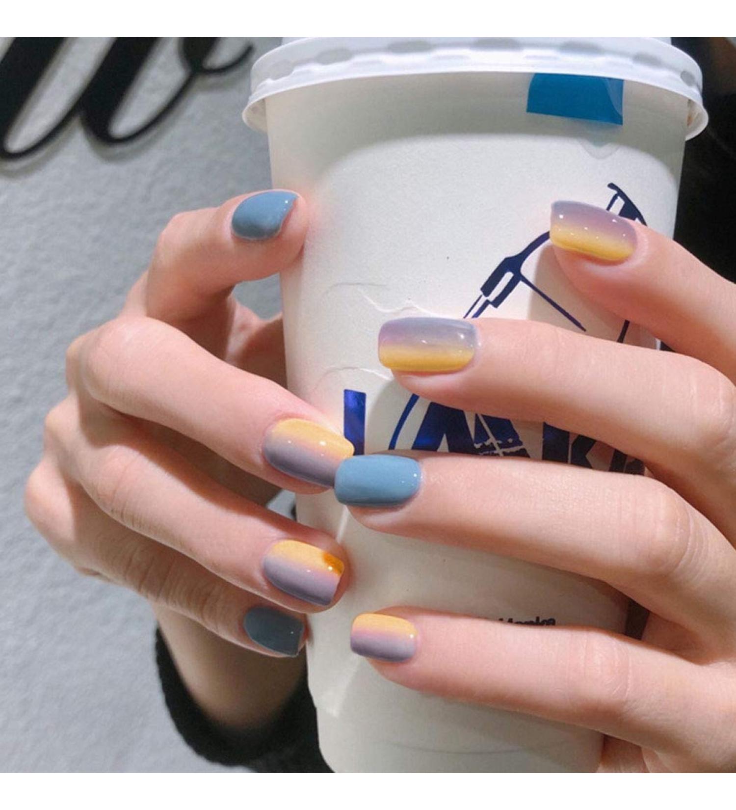 Sethexy Shine Brief Blue Gradient Acrylic Press-On Nails | 24pc Square Fingernails for Women and Girls - Buy Online on GoSupps.com