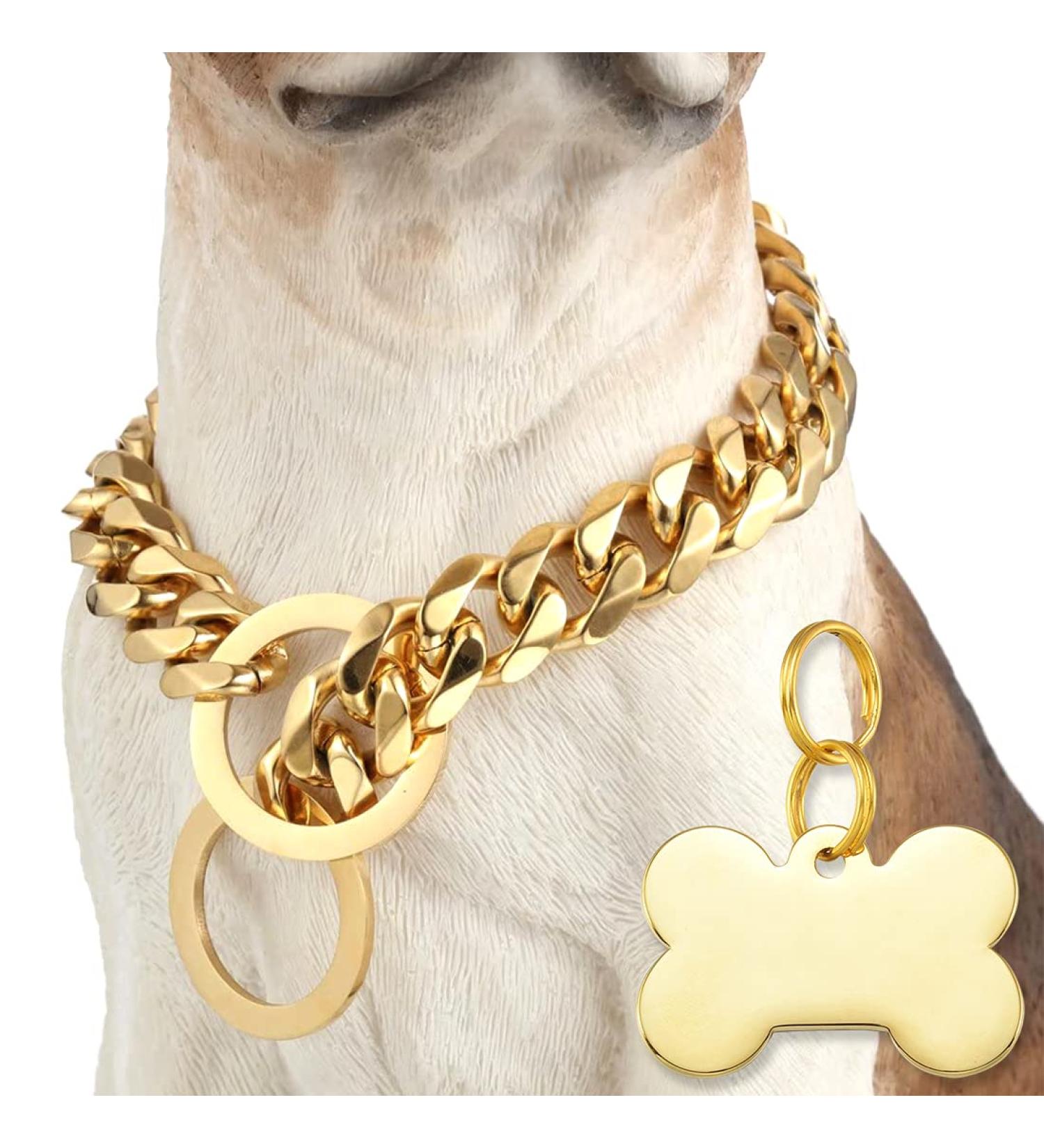 W/W Lifetime Choke Chain Dog Collar 19MM Cuban Link Dog Chain for Pitbull Choke Collar 18K Gold Metal Stainless Steel Heavy Duty Slip Dog Collars for Medium Dogs(19MM 22") 22"(Can Over Head 20"-22") - Buy Online on GoSupps.com