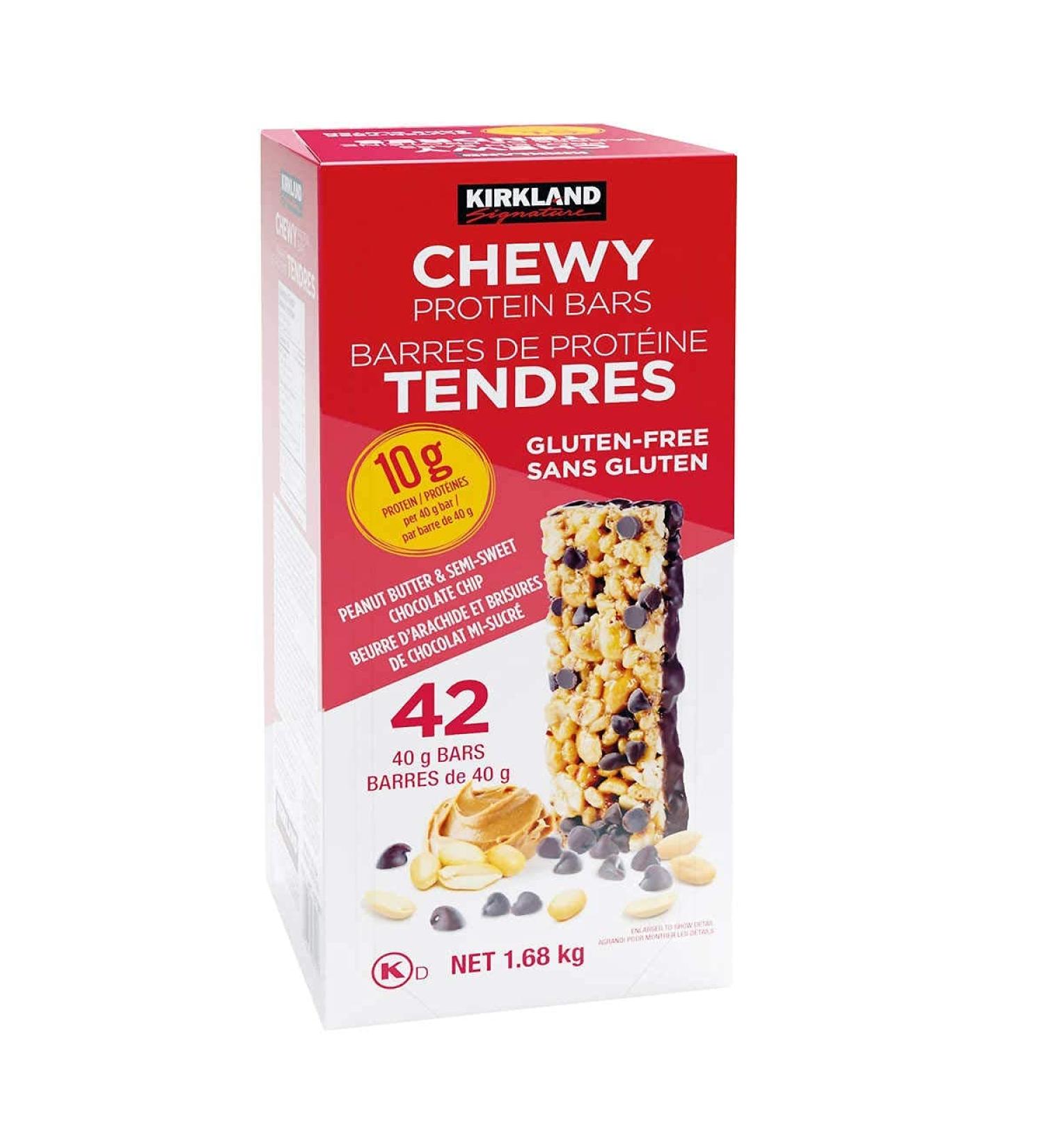 KIRKLAND SIGNATURE Chewy Protein bar Peanut Butter & Semisweet Chocolate Chip (42 X 1.41 Oz)Total Net Wt (59.2 Oz), 59.2 Ounce (Pack of 1)