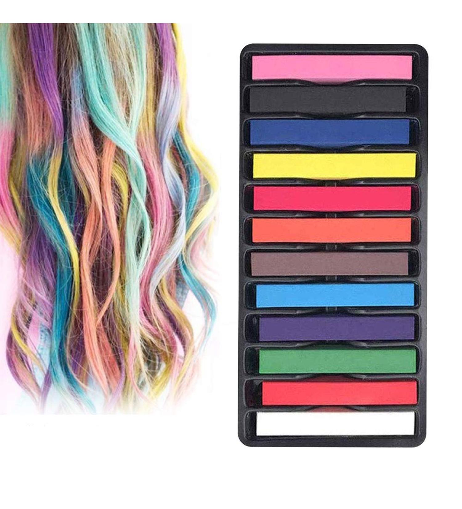 Intvn Temporary Hair Color Set for Kids & Teens - 12 Washable Non-Toxic Hair Chalks | Vibrant Hair Coloring for Fun Styles - Buy Online on GoSupps.com
