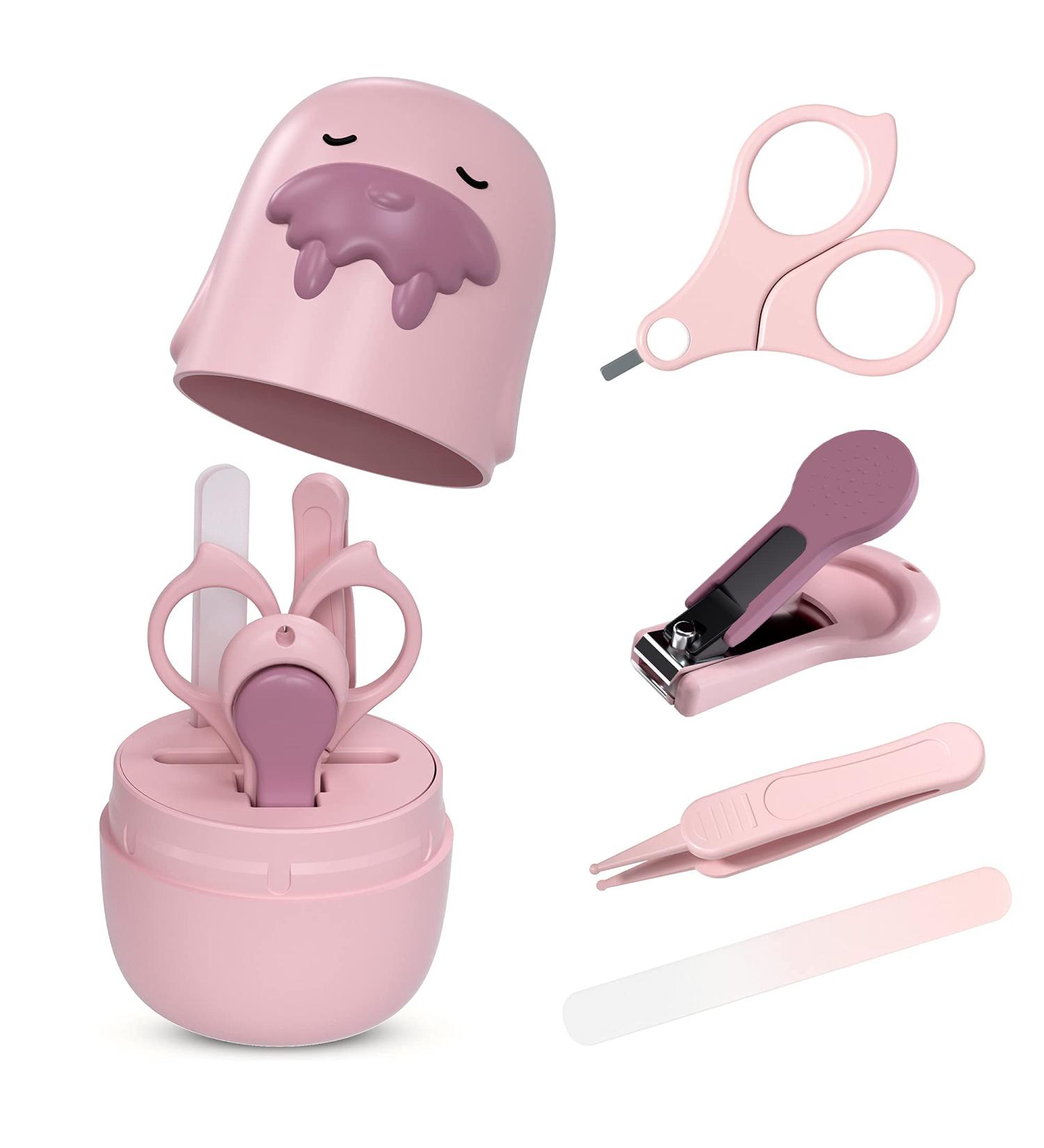 4-in-1 Baby Nail Care Set - Baby Nail Clippers Scissors File & Tweezers in Cute Pink Case | Perfect Manicure & Pedicure Set for Newborns & Infants - Buy Online on GoSupps.com