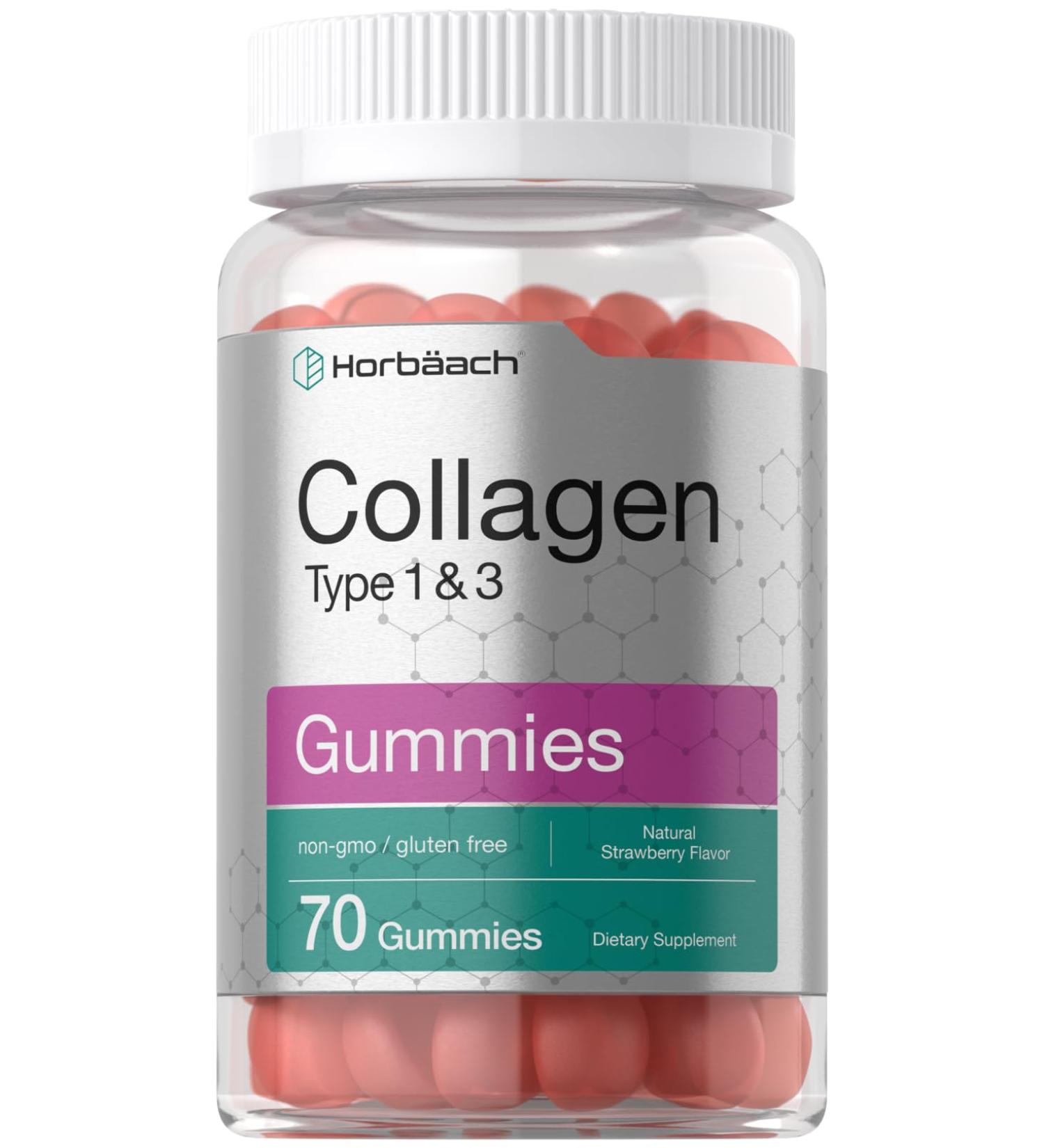 Horb ach Collagen Gummies | 70 Count | Strawberry Flavored Gummy | Hydrolyzed Collagen Type 1 and 3 | Non-GMO Gluten Free 70 Count (Pack of 1) - Buy Online on GoSupps.com