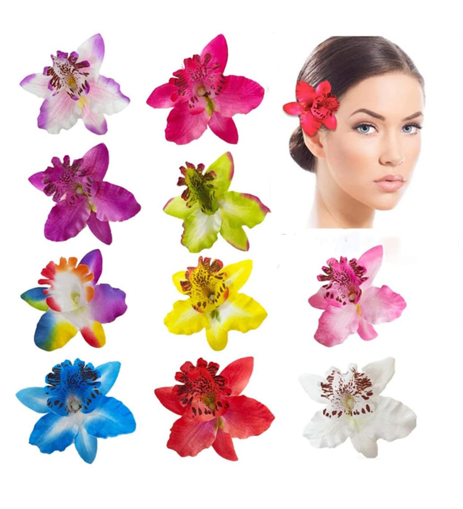 10 Orchid Hair Clips | Bridal Flower Hair Accessories | Party Hairpins for Women & Girls - Buy Online on GoSupps.com