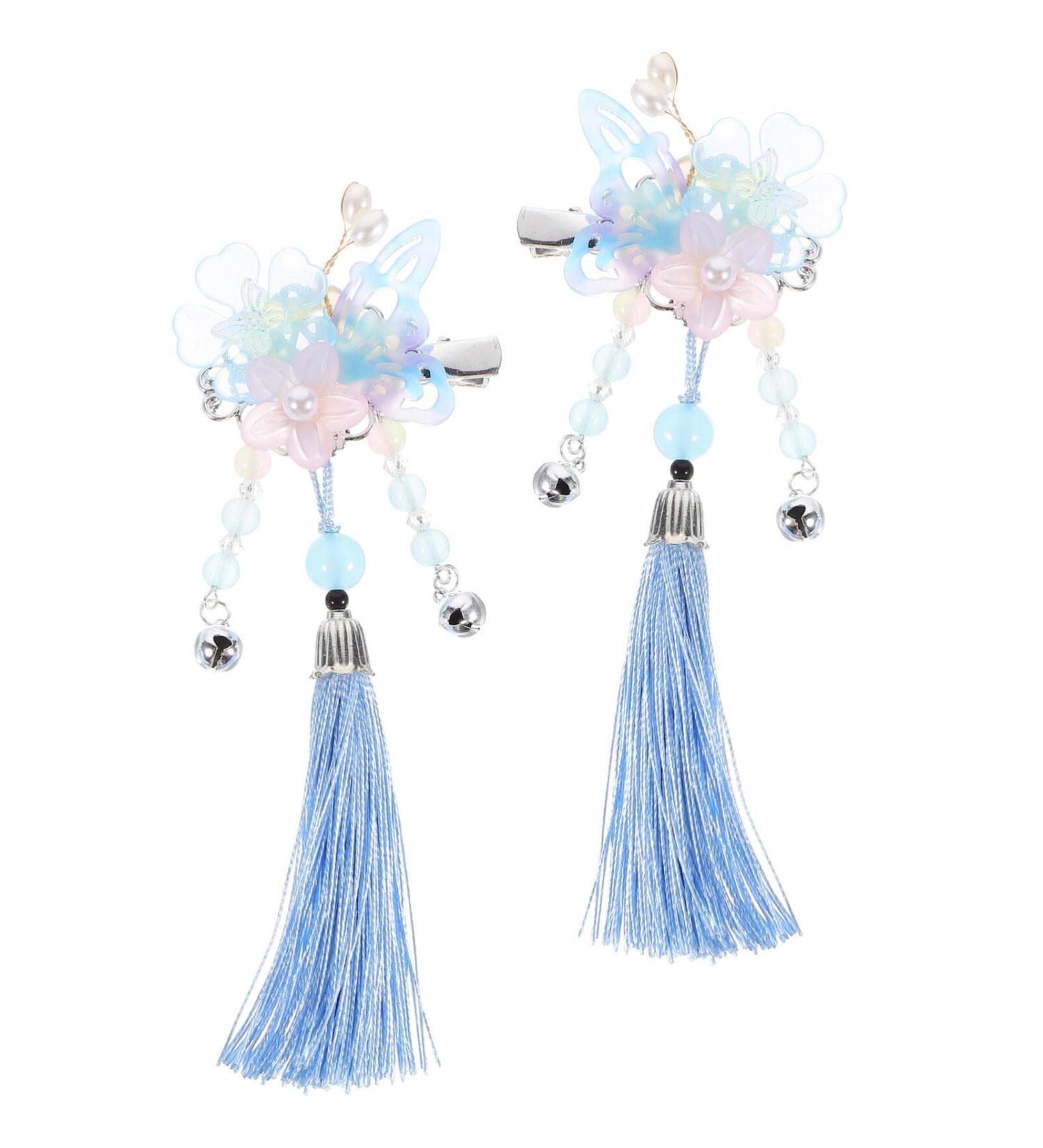 Beaupretty Chinese Side Clip with Tassel 1 Pair Butterfly Flower Bell Hair Clip Barrette Vintage Bride Wedding Hair Traditional Costume Kimono Hanfu Headpiece - Buy Online on GoSupps.com