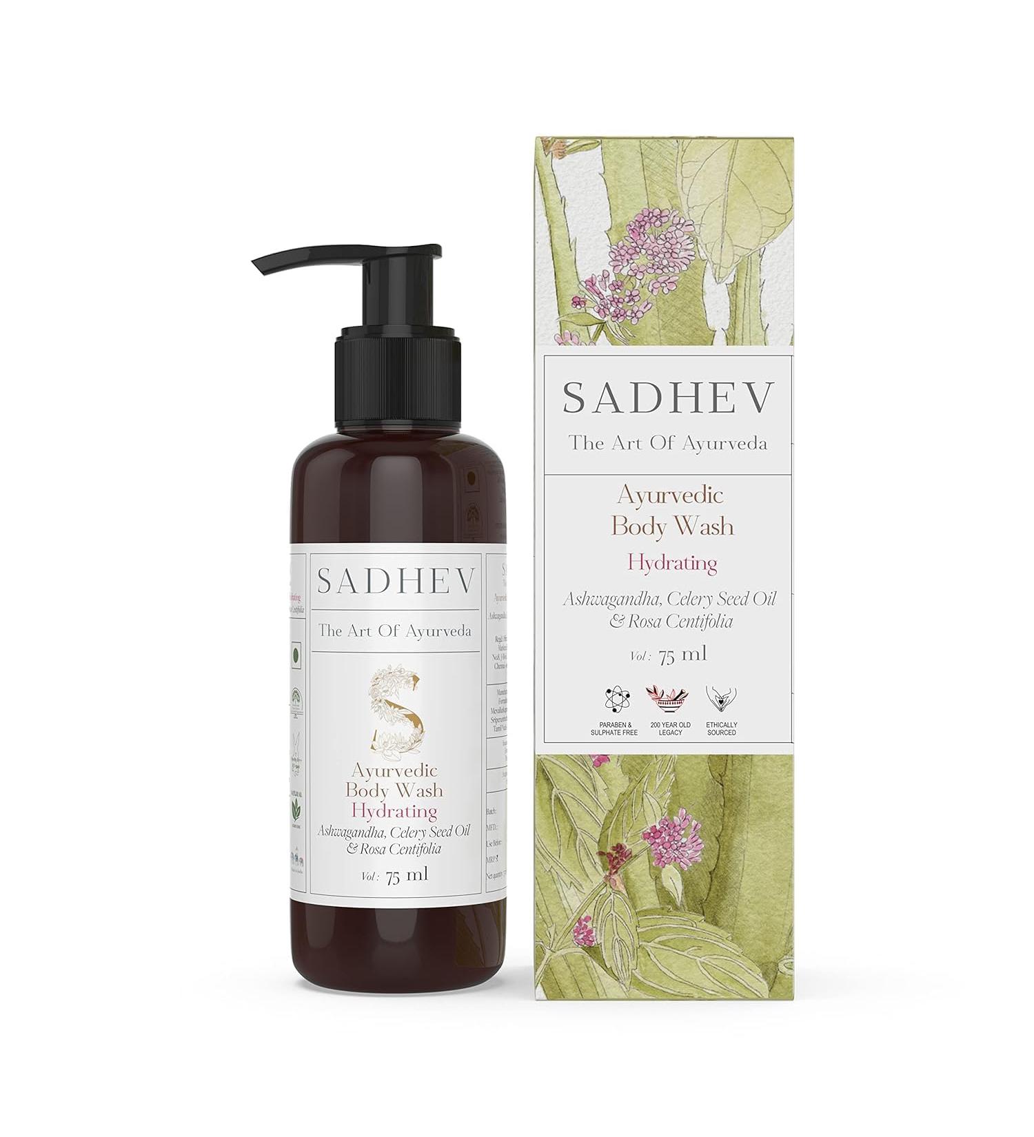 Shop Ayurvedic Hydrating Body Wash - Ashwagandha Celery Seed Oil & Rosa Centifolia - Travel Size 75ml for Glowing Skin - Buy Online on GoSupps.com